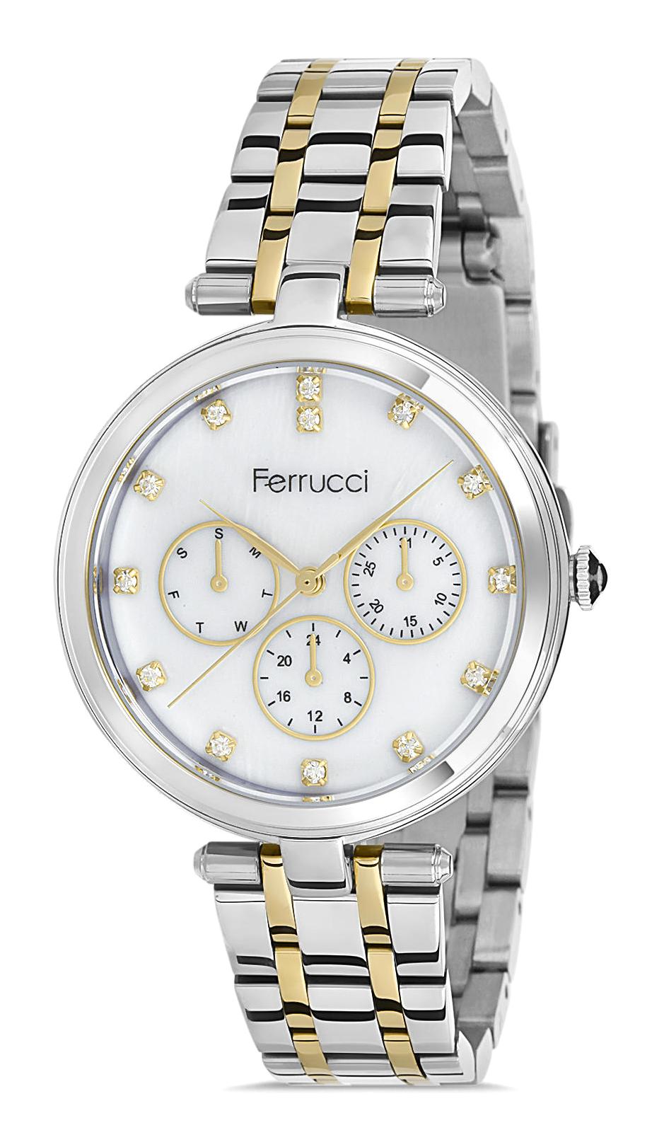 Ferrucci FC.14209M.04 Takvimli 34 mm Altın-Gri Metal Kordon Analog Kadın Kol Saati
