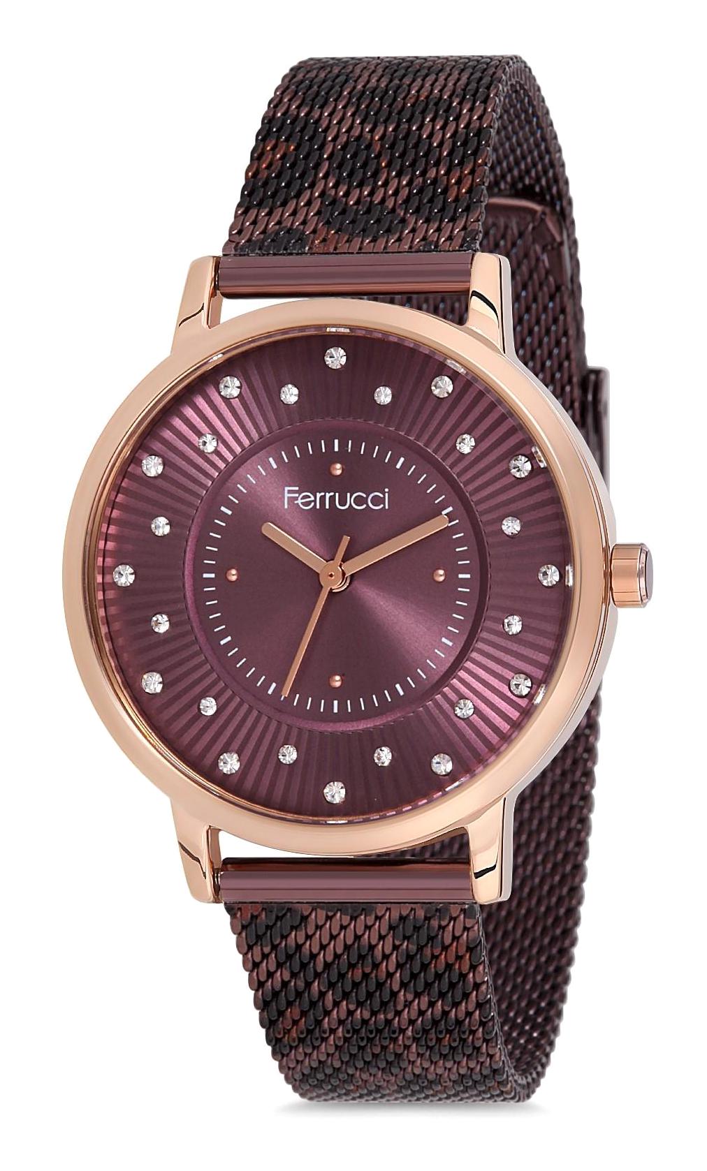 Ferrucci 9FM2341 38 mm Mor Çelik-Hasır Kordon Analog Kadın Kol Saati