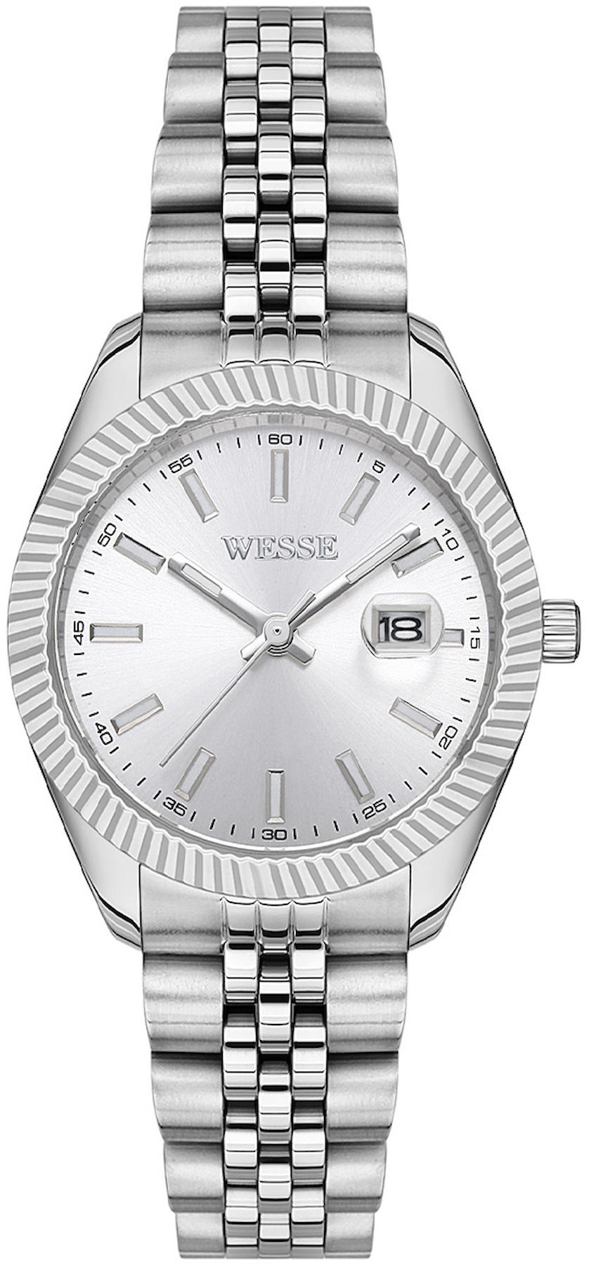 Wesse WWL111503 Takvimli 34 mm Gri Çelik Kordon Analog Kadın Kol Saati