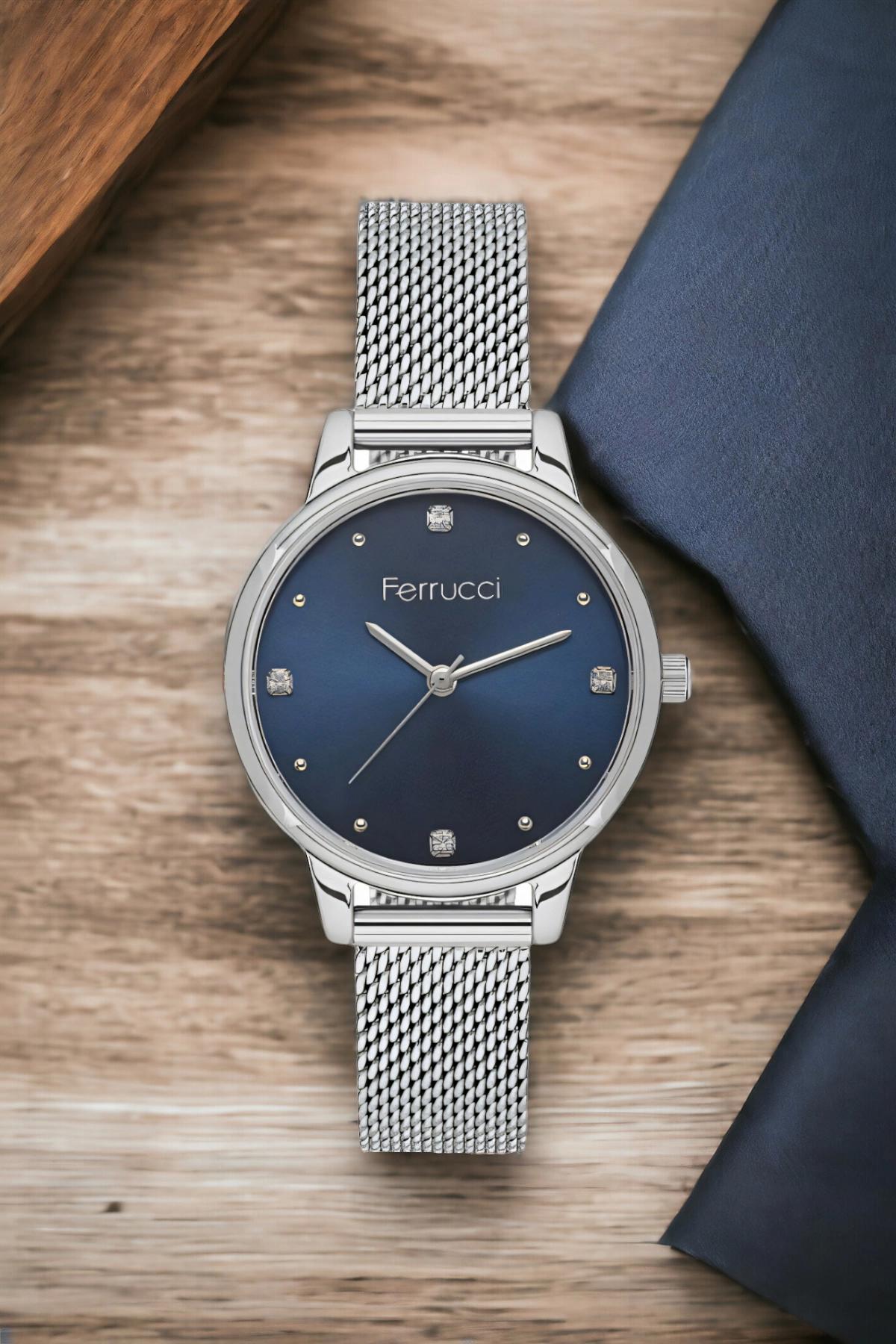 Ferrucci FC.03245H.01 38 mm Gri Çelik-Hasır Kordon Analog Kadın Kol Saati
