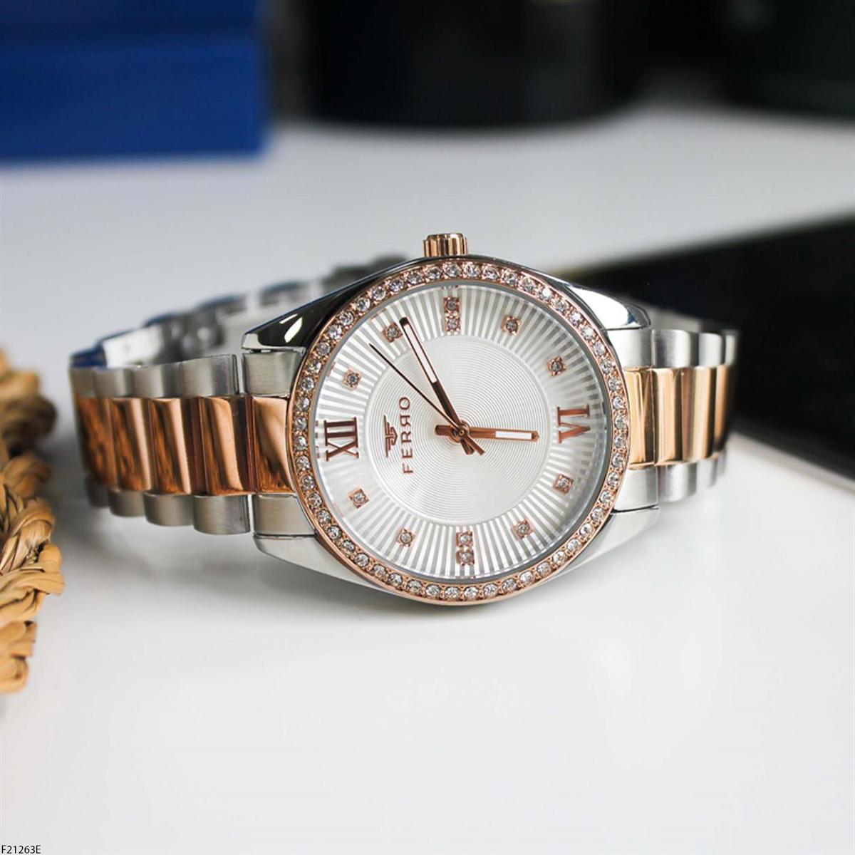 Ferro F21263E 36 mm Gri-Rose Gold Çelik Kordon Analog Kadın Kol Saati
