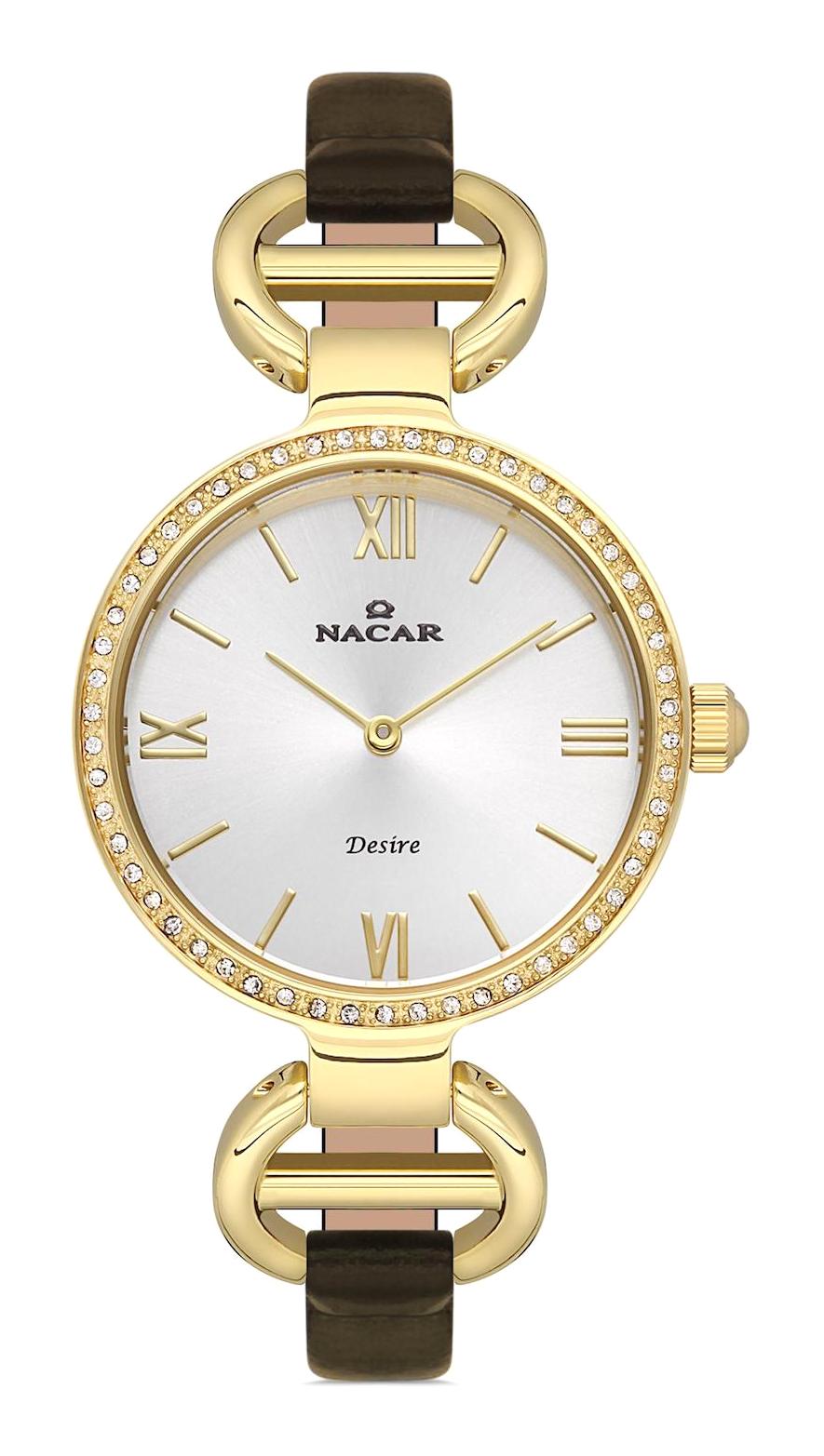 Nacar 103931013-DSL2S 34 mm Kahverengi Deri Kordon Analog Kadın Kol Saati