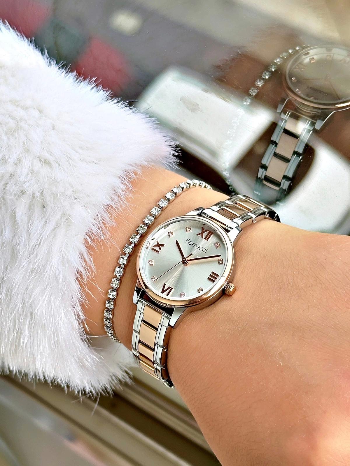 Ferrucci FC.03246M.02 40 mm Gri-Rose Gold Çelik Kordon Analog Kadın Kol Saati
