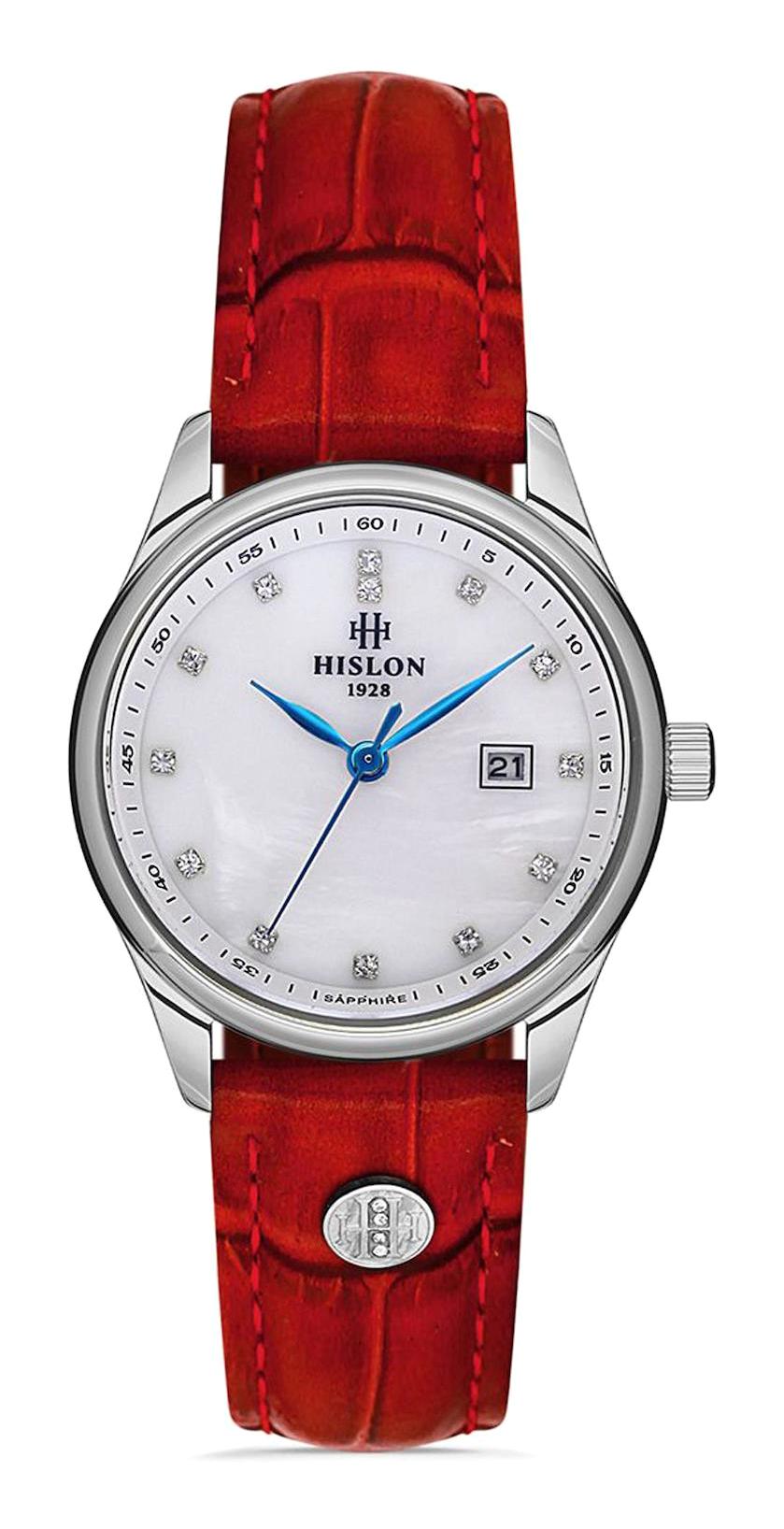 Hislon QL113S Takvimli 29 mm Kırmızı Deri Kordon Analog Kadın Kol Saati