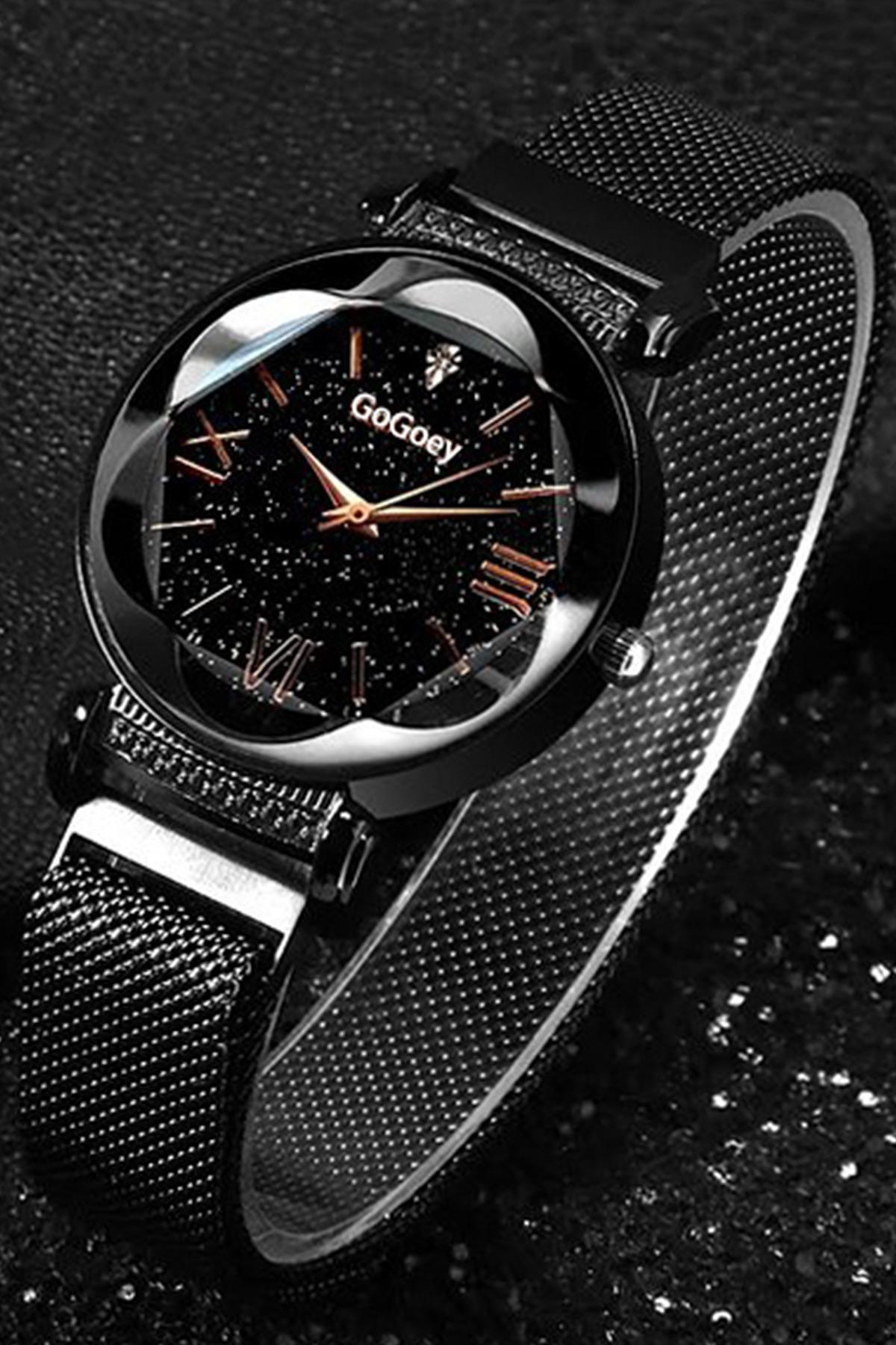 Gogoey 36 mm Siyah Çelik Kordon Analog Kadın Kol Saati