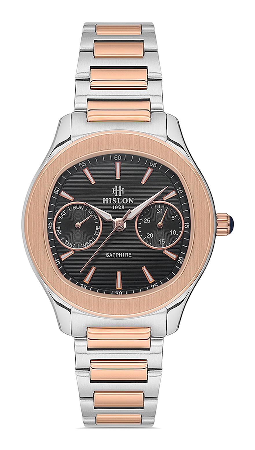 Hislon QT148T-04SR Takvimli 33 mm Gri-Rose Gold Çelik Kordon Analog Kadın Kol Saati