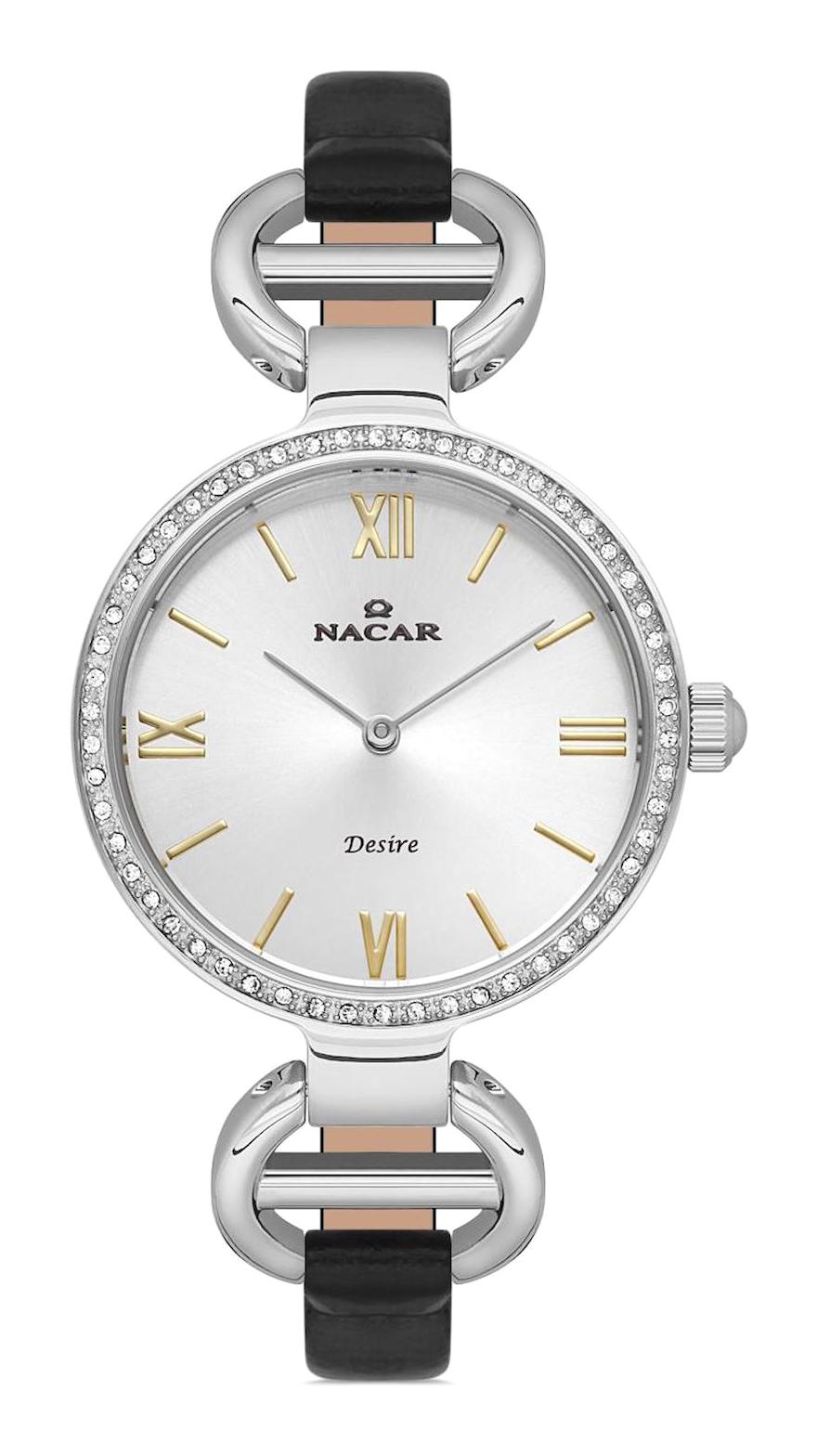 Nacar 103931013-ASCL1S 34 mm Siyah Deri Kordon Analog Kadın Kol Saati