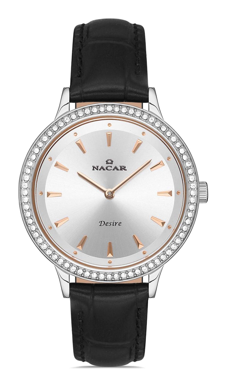 Nacar 103931036-ASL1S 37 mm Siyah Deri Kordon Analog Kadın Kol Saati