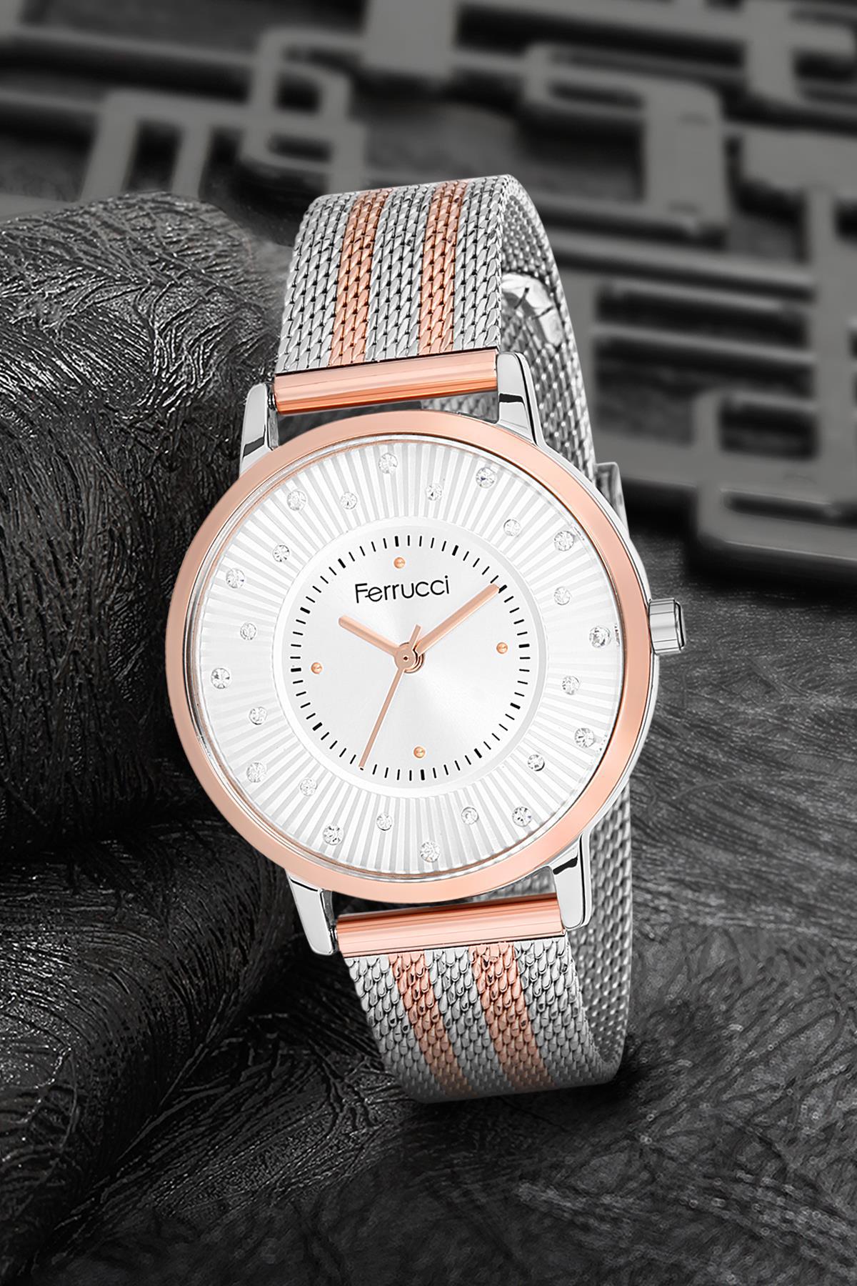 Ferrucci 9FM2490 36 mm Gri-Rose Gold Metal Kordon Analog Kadın Kol Saati