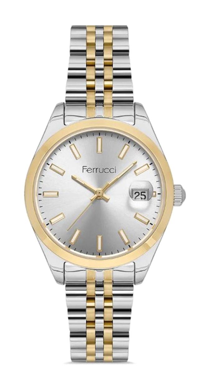 Ferrucci FCF.0324.3298TM.5 Takvimli 33 mm Altın-Gri Metal Kordon Analog Kadın Kol Saati