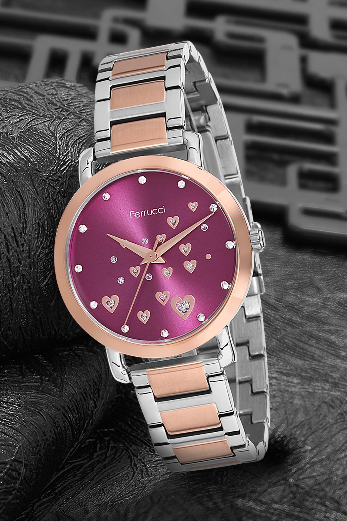 Ferrucci 9FM1582 38 mm Gri-Rose Gold Metal Kordon Analog Kadın Kol Saati