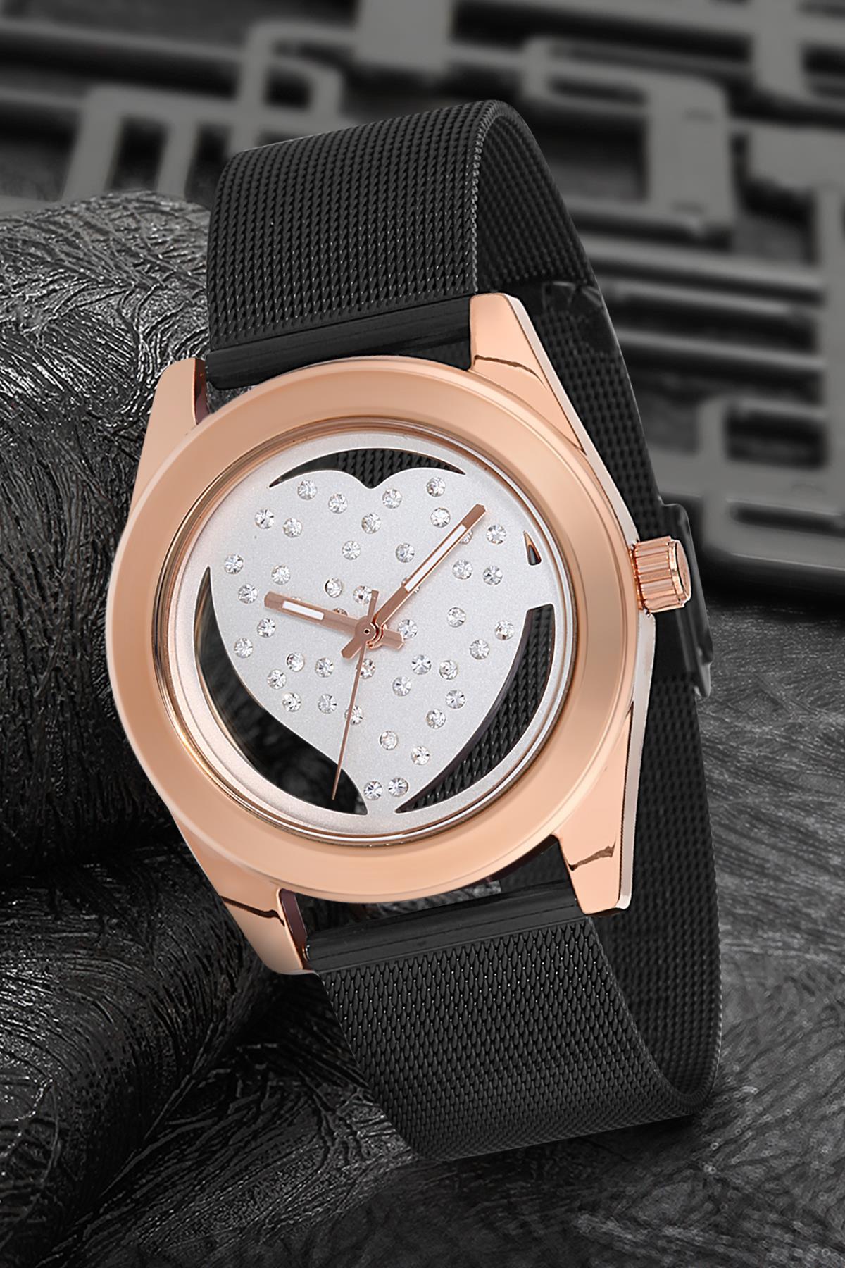 Ferrucci 9FM1525 38 mm Siyah Çelik-Hasır Kordon Analog Kadın Kol Saati
