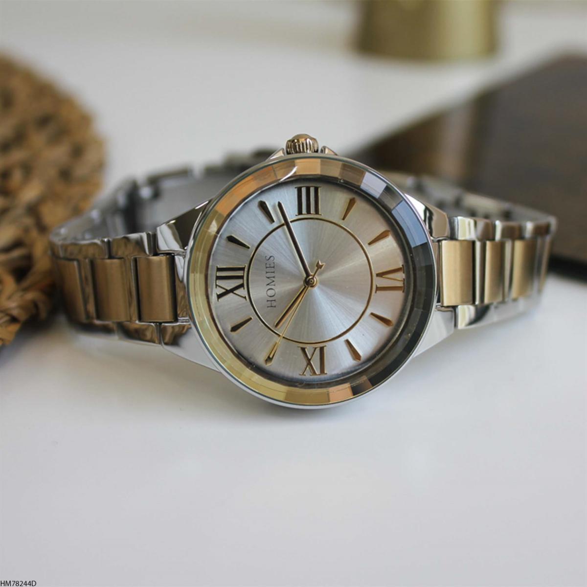 Homies HM78244D 35 mm Altın-Gri Metal Kordon Analog Kadın Kol Saati