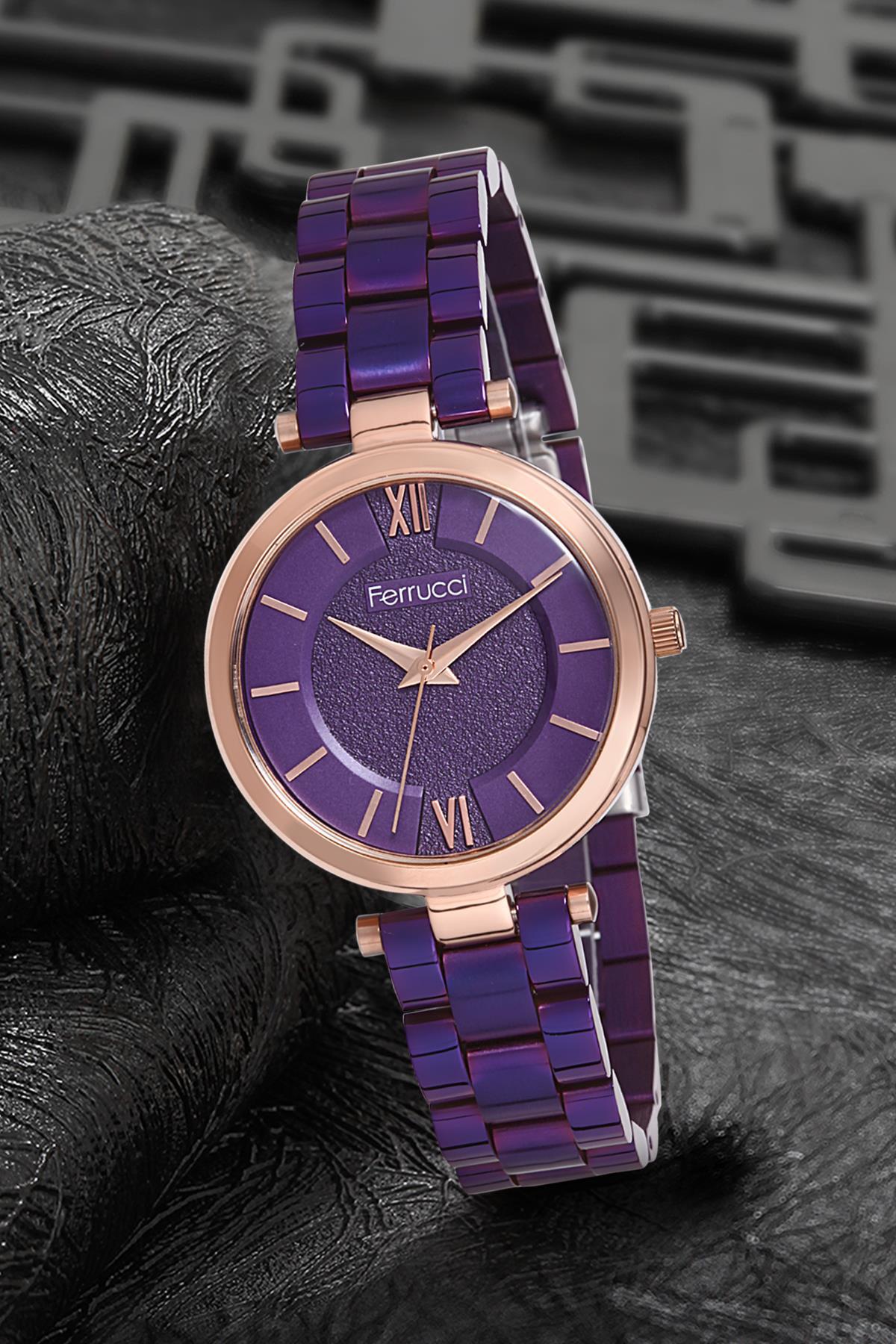 Ferrucci 9FM1744 38 mm Mor Metal Kordon Analog Kadın Kol Saati