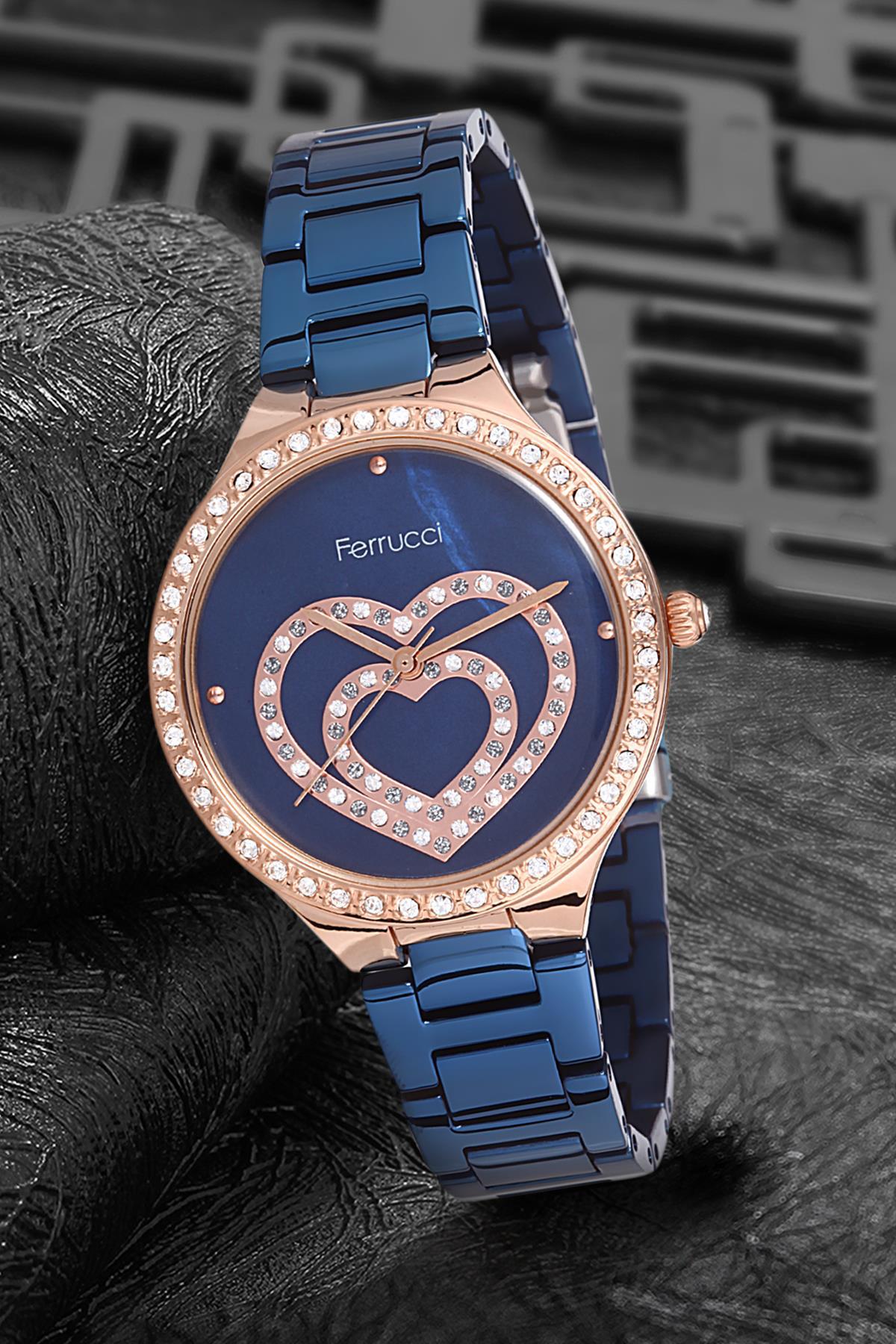Ferrucci 9FM1597 38 mm Mavi Metal Kordon Analog Kadın Kol Saati
