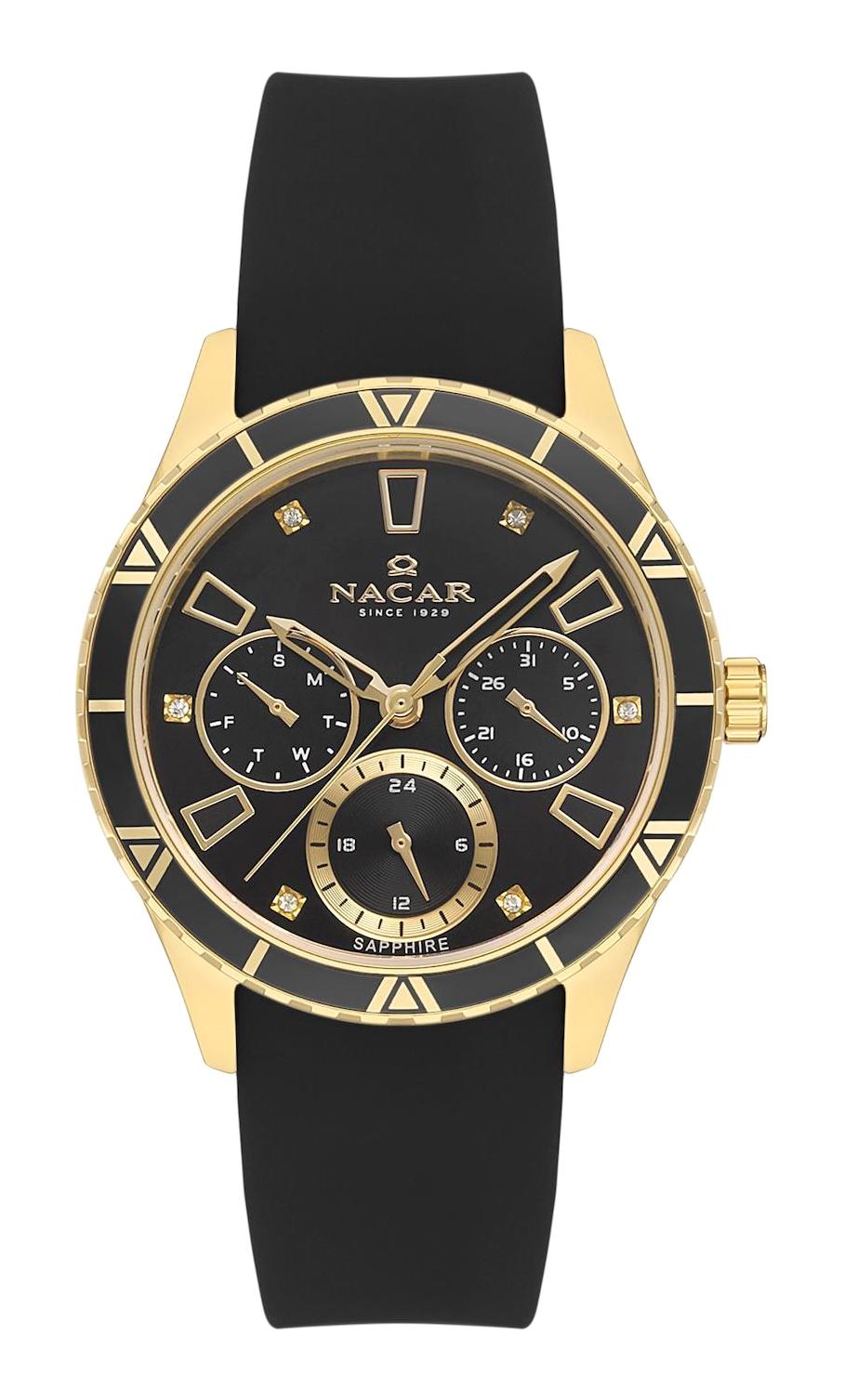 Nacar 38396350-DBS1 Takvimli 36 mm Siyah Silikon Kordon Analog Kadın Kol Saati