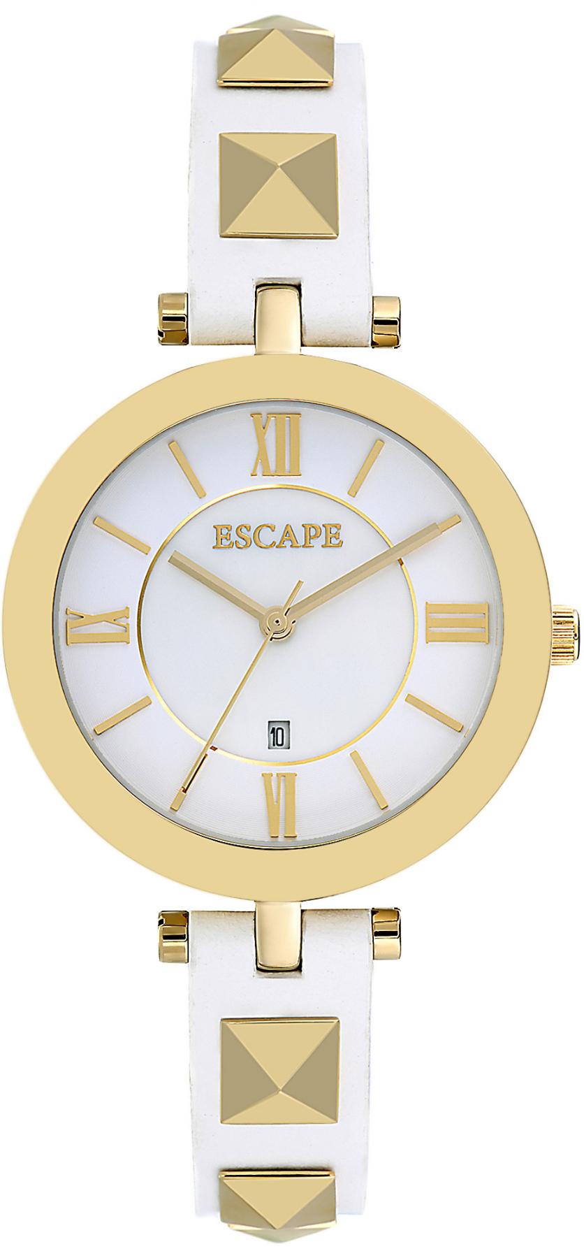 Escape EC1096-203 Takvimli 35 mm Beyaz Deri Kordon Analog Kadın Kol Saati
