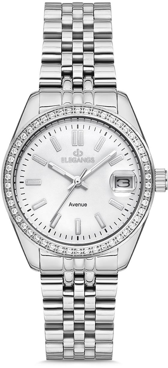 Elegangs EL2438.1 Takvimli 31 mm Gri Çelik Kordon Analog Kadın Kol Saati