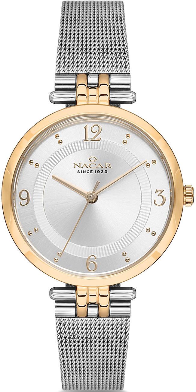 Nacar 34-390324-CSM 33 mm Gri-Sarı Hasır Kordon Analog Kadın Kol Saati