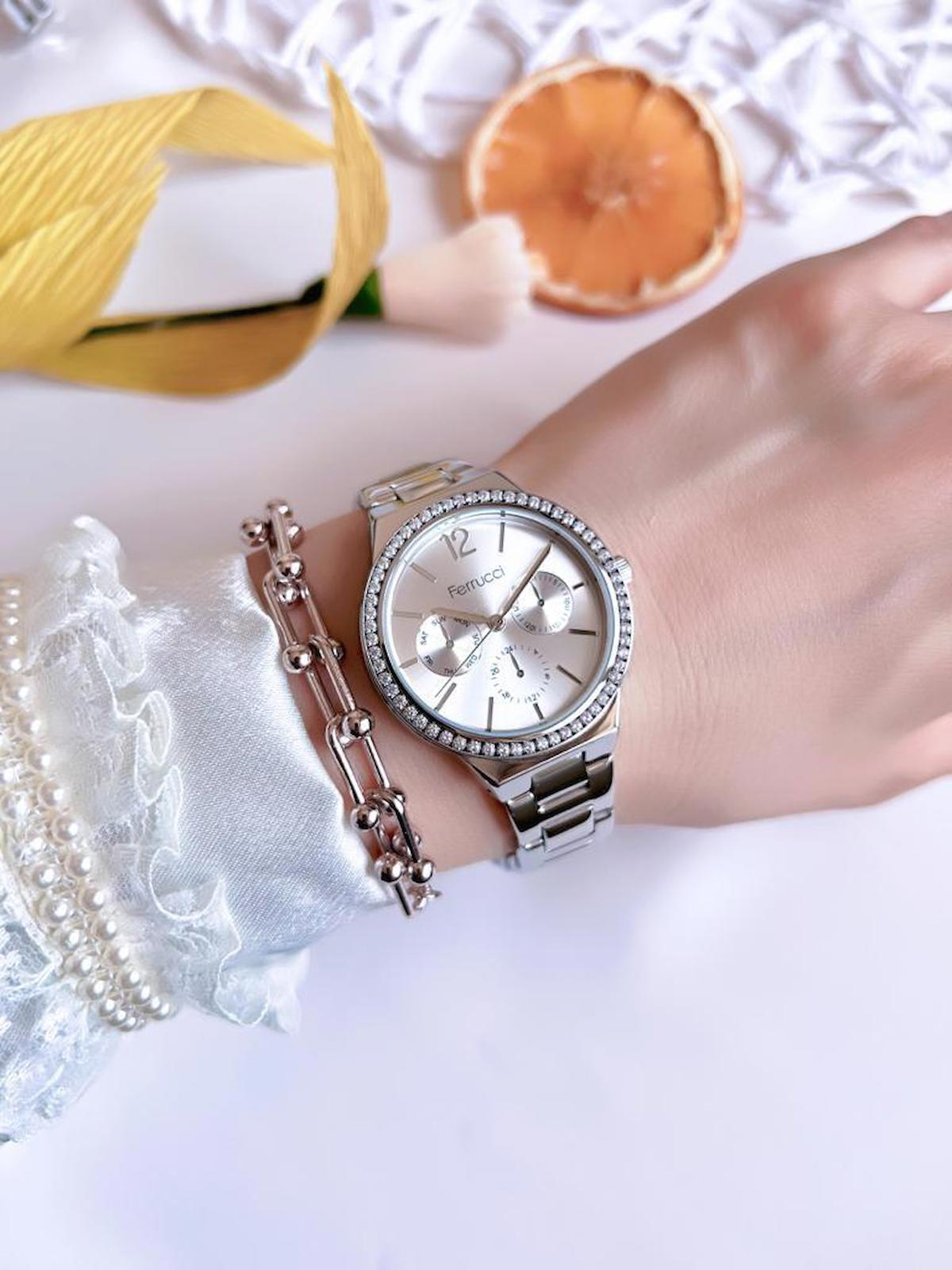 Ferrucci FRC1.18 34 mm Gri Çelik Kordon Analog Kadın Kol Saati