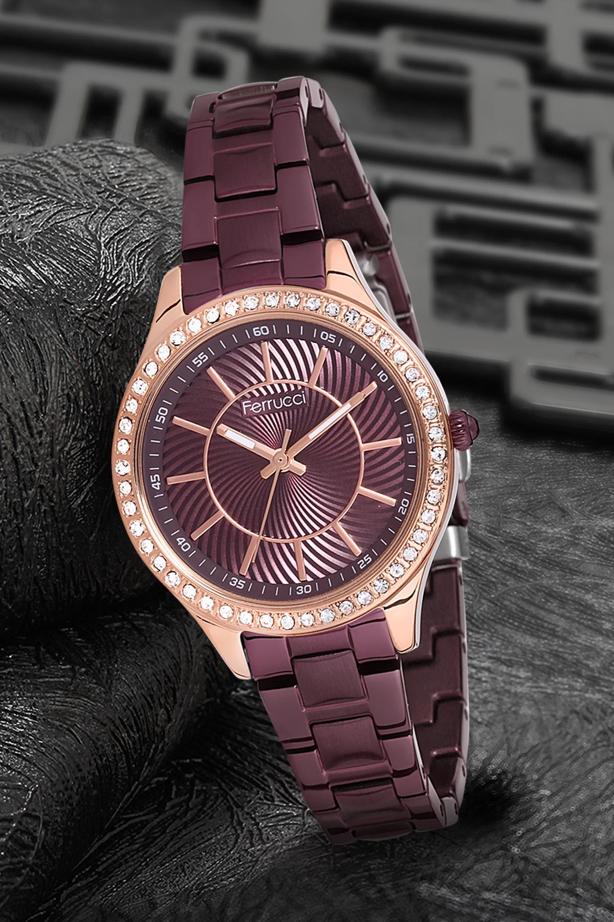 Ferrucci 9FM1572 38 mm Mor Metal Kordon Analog Kadın Kol Saati