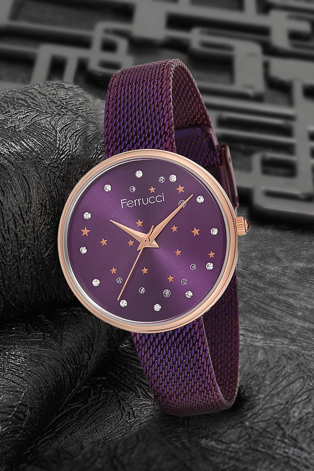 Ferrucci 9FM2024 38 mm Mor Metal Kordon Analog Kadın Kol Saati