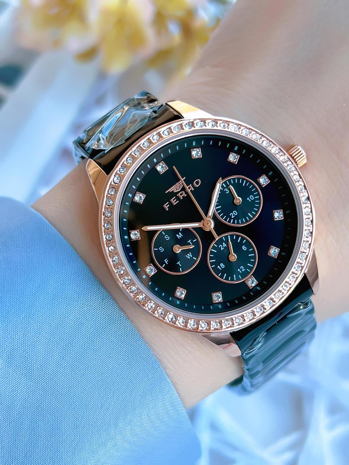 Ferro BFM21077-R Takvimli 36 mm Siyah Çelik Kordon Analog Kadın Kol Saati