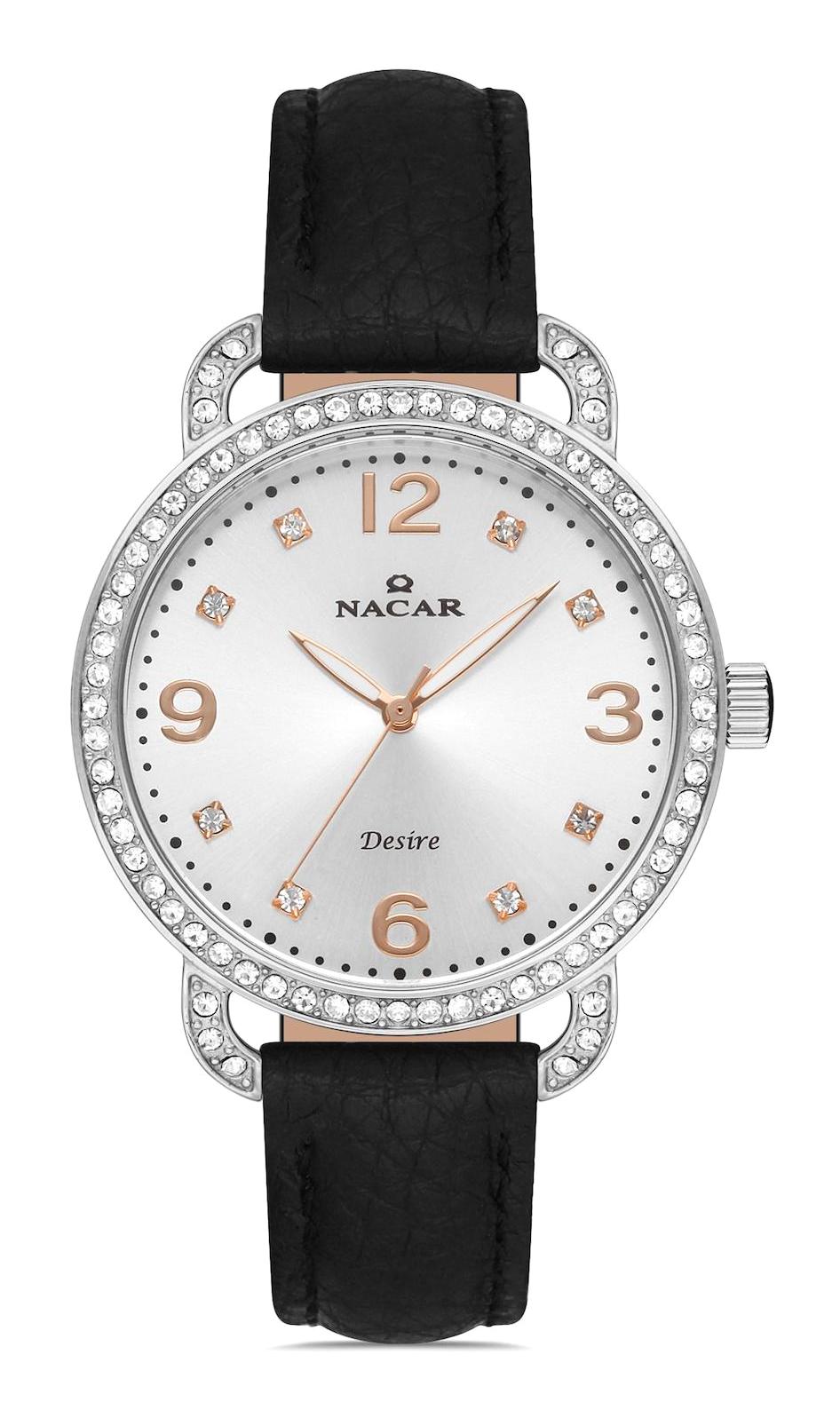 Nacar 103931033-ASRL1S 38 mm Siyah Deri Kordon Analog Kadın Kol Saati