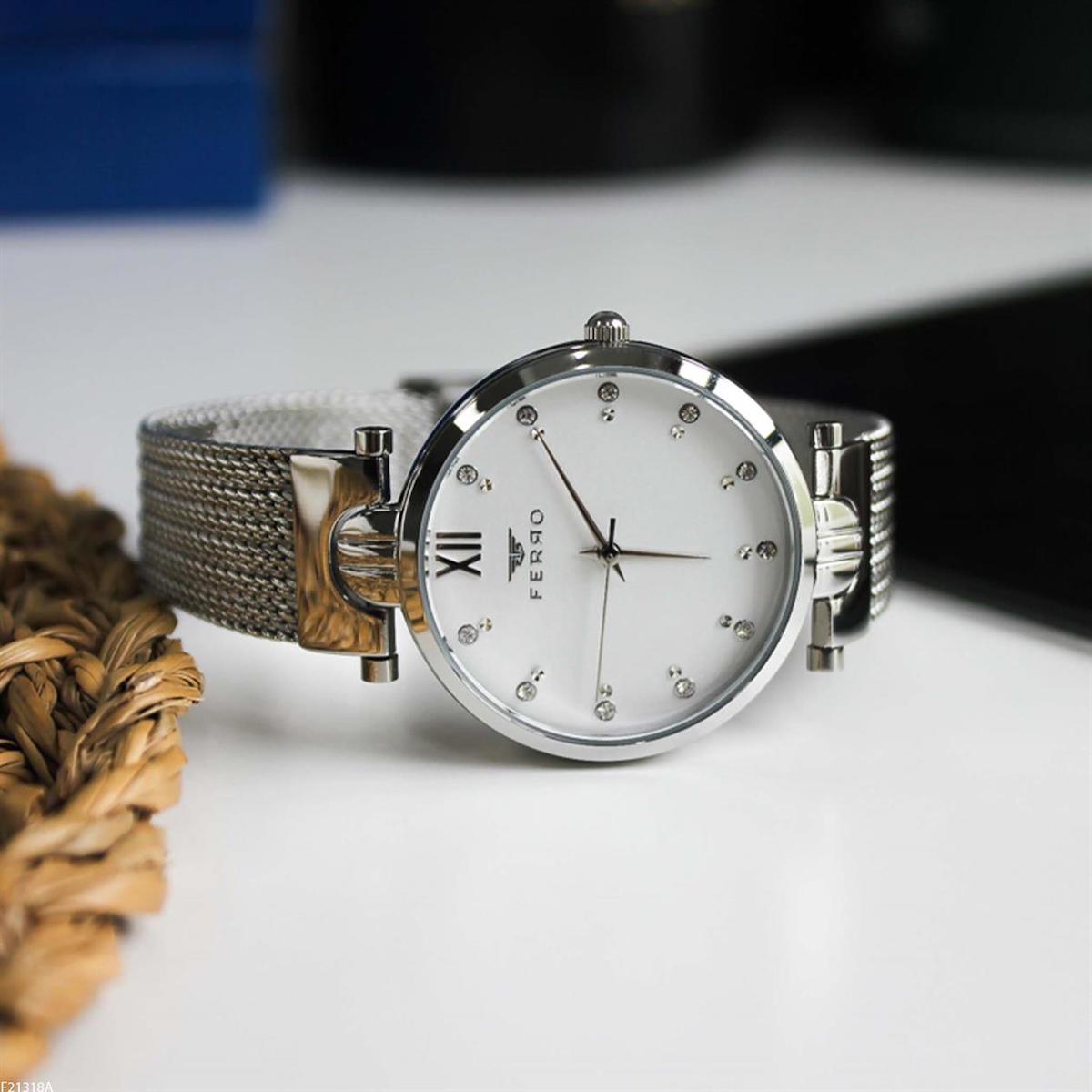 Ferro F21318A 36 mm Gri Çelik Kordon Analog Kadın Kol Saati