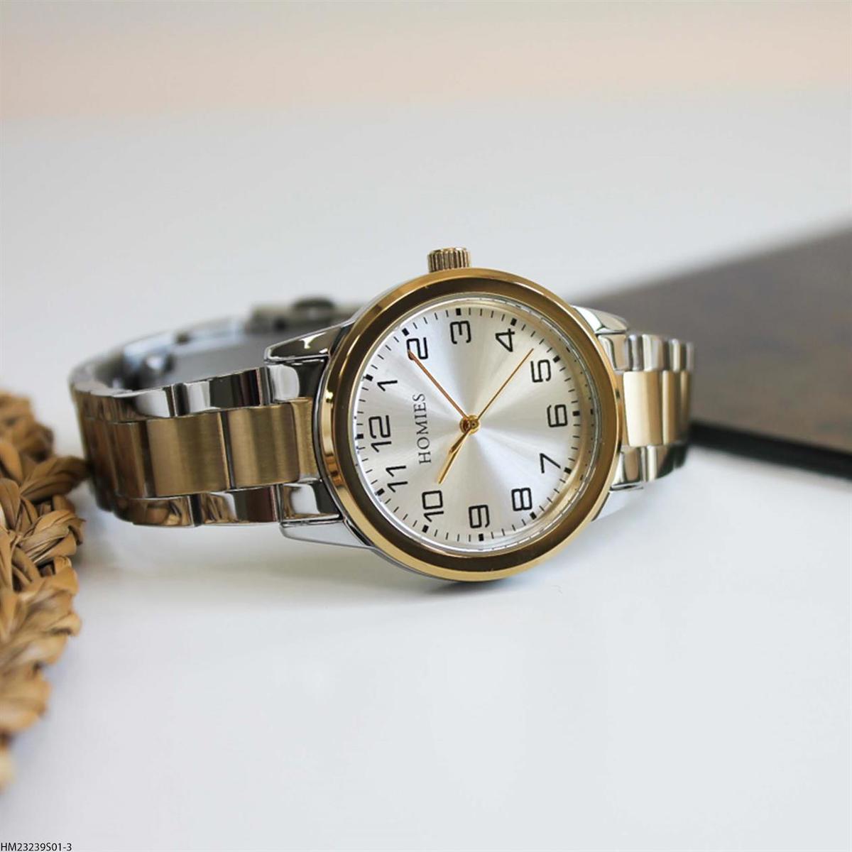 Homies HM23239S01-3 32 mm Altın-Gri Çelik Kordon Analog Kadın Kol Saati