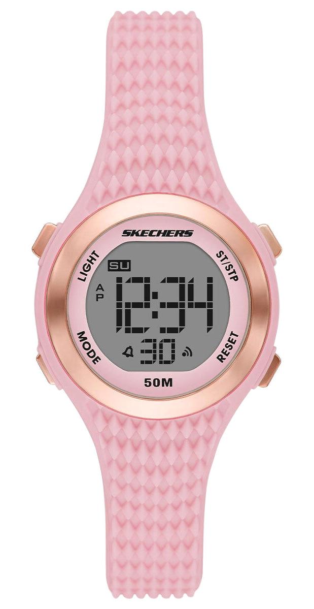 Skechers SR2129 Takvimli 33 mm Pembe Plastik Kordon Dijital Kadın Kol Saati