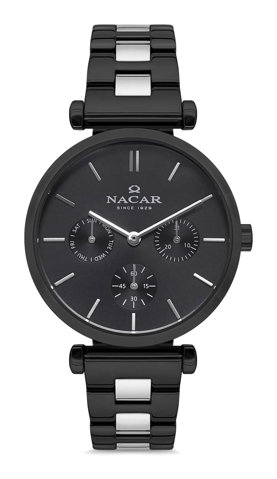 Nacar 36390112-BBM Takvimli 36 mm Gri-Siyah Metal Kordon Analog Kadın Kol Saati