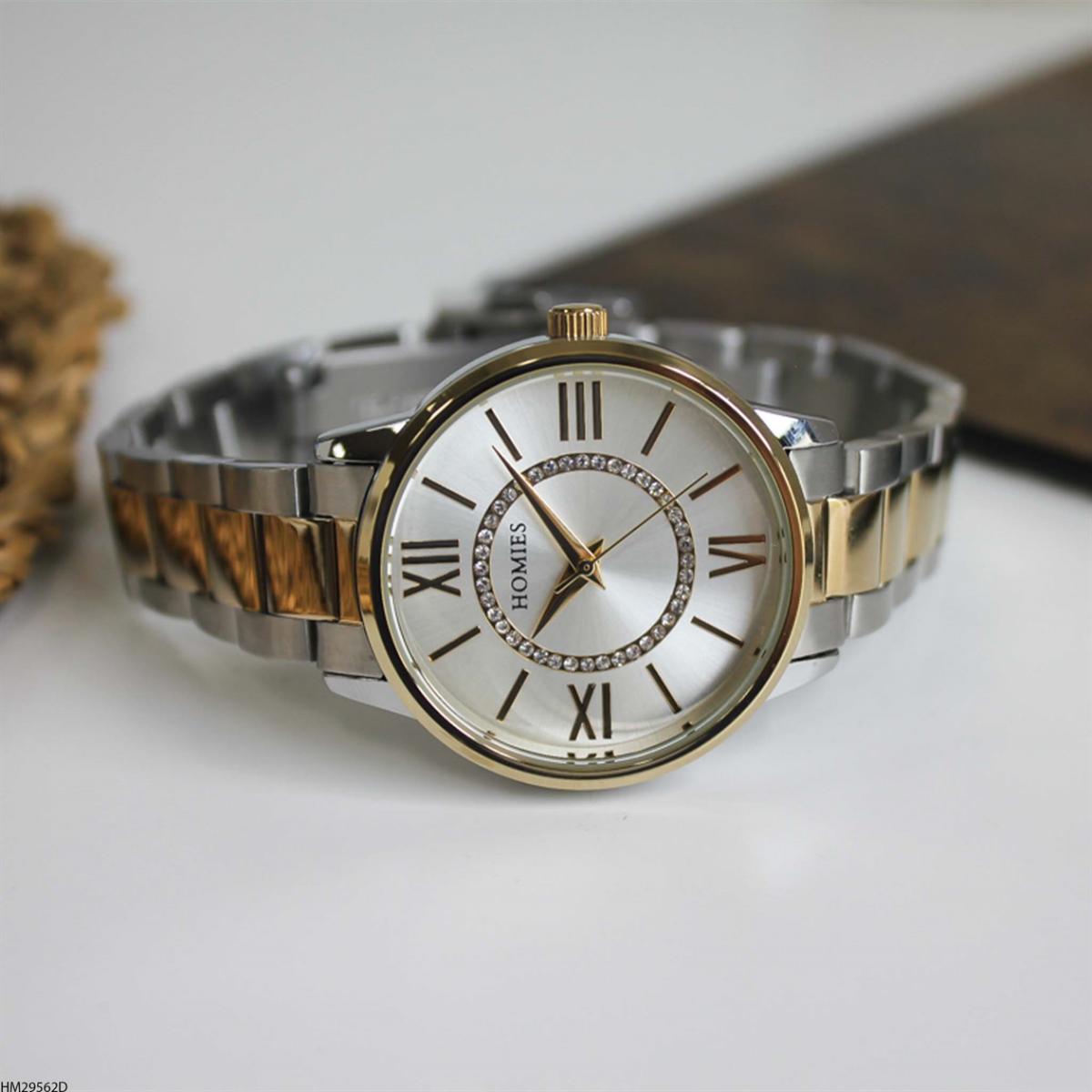 Homies HM29562D 35 mm Altın-Gri Metal Kordon Analog Kadın Kol Saati