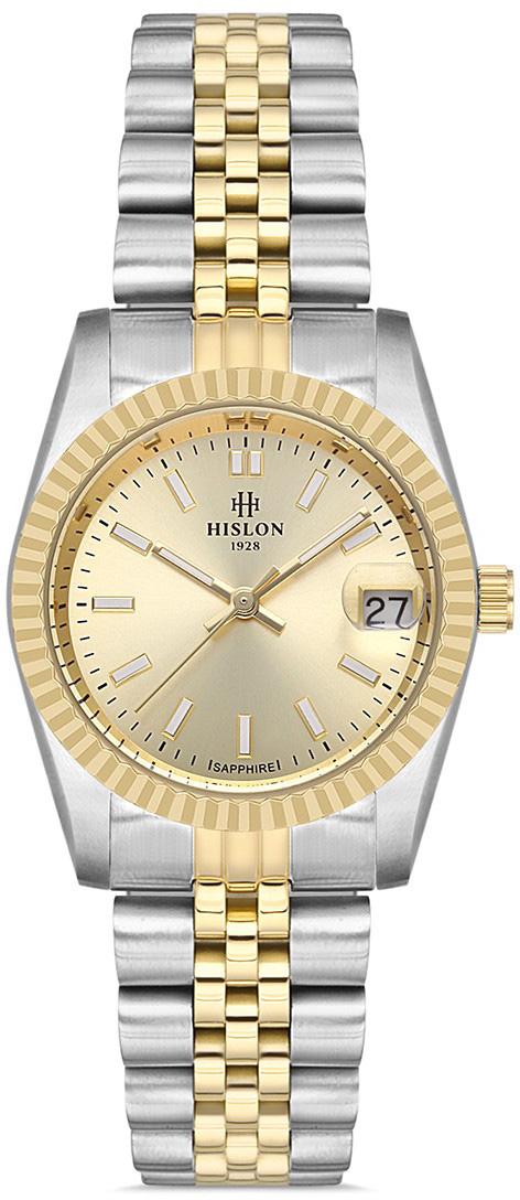 Hislon QL124T-08SG Takvimli 31 mm Altın-Gri Çelik Kordon Analog Kadın Kol Saati