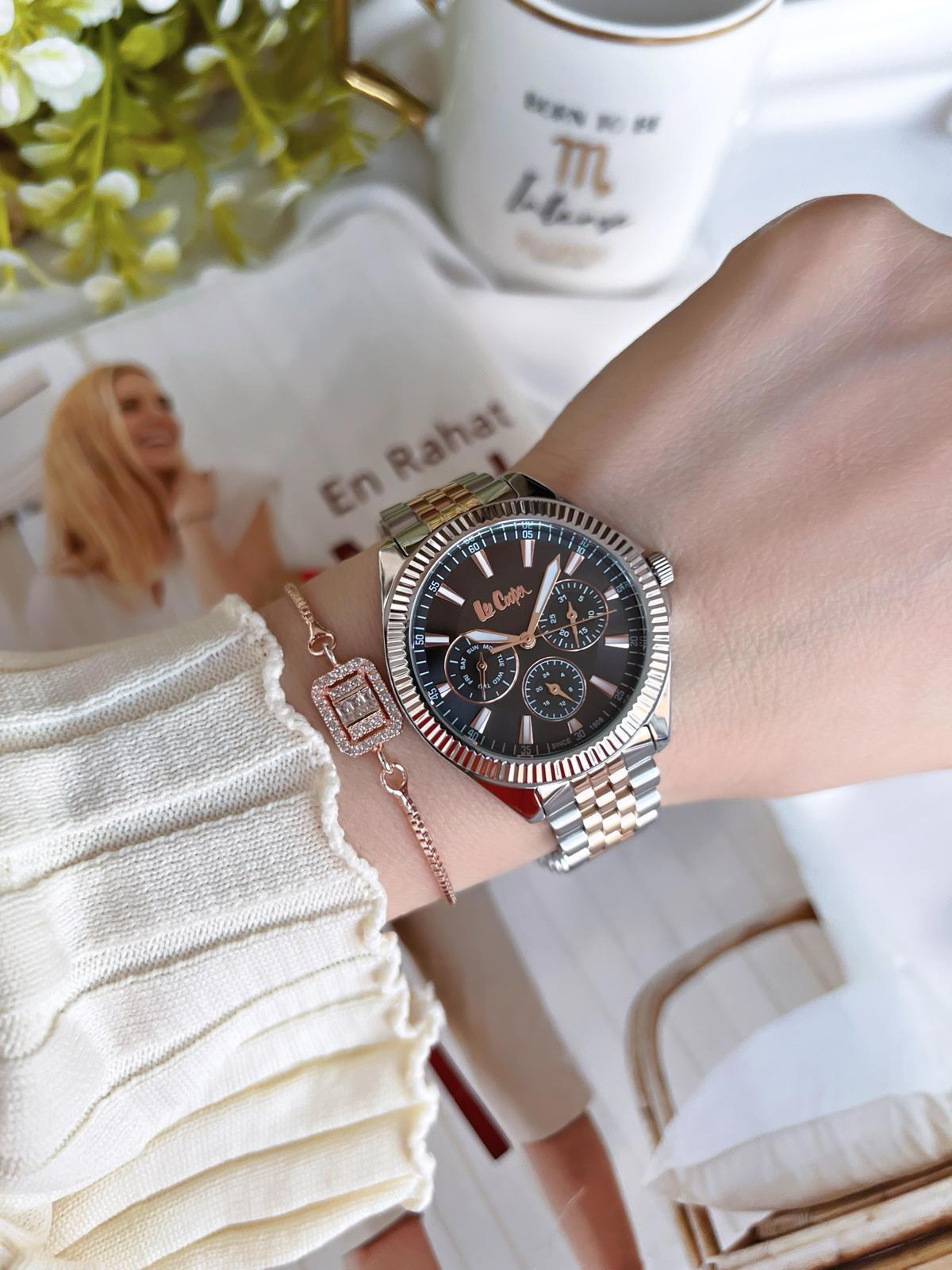 Lee Cooper LCB07837.560 40 mm Gri Çelik Kordon Analog Kadın Kol Saati