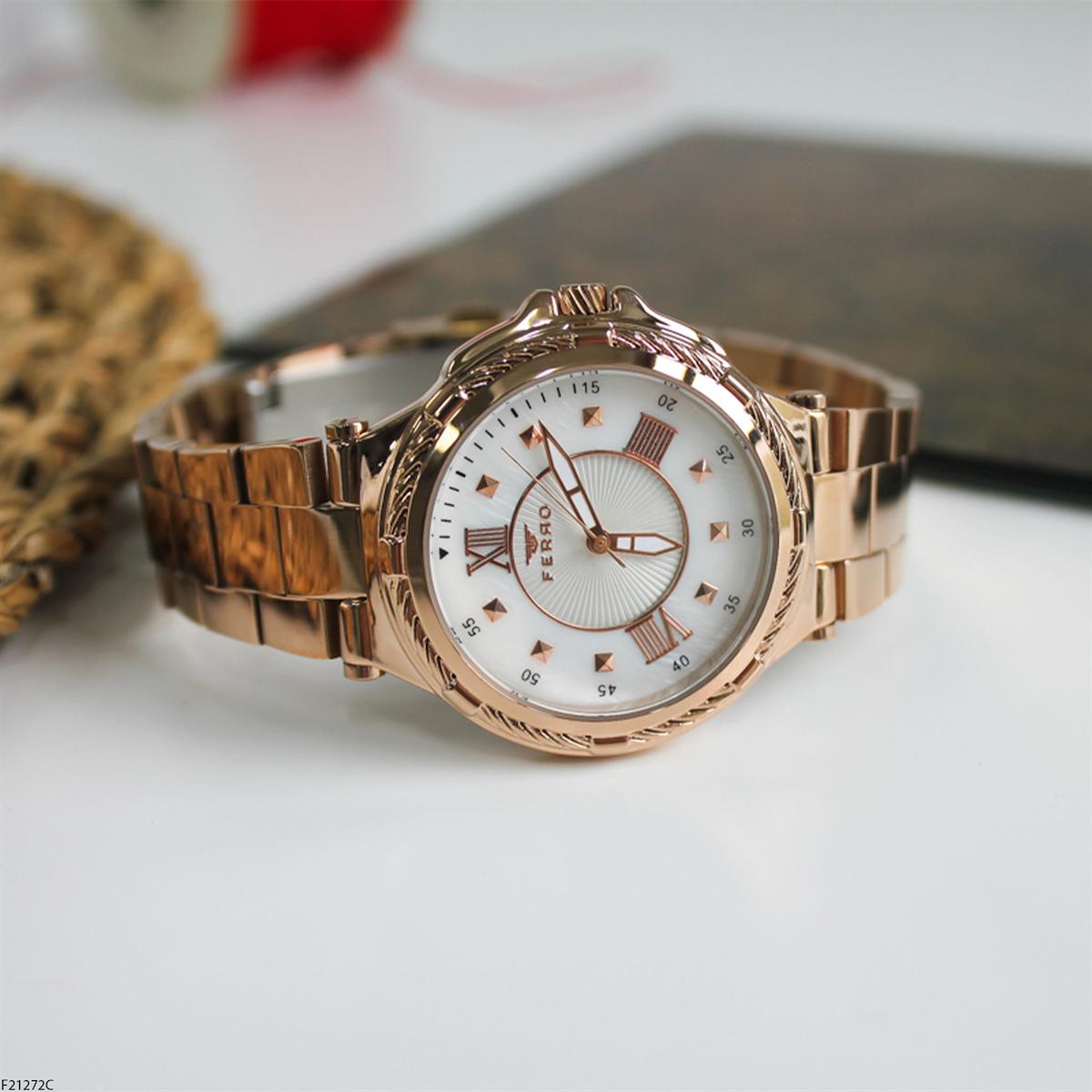 Ferro F21272C 36 mm Rose Gold Çelik Kordon Analog Kadın Kol Saati