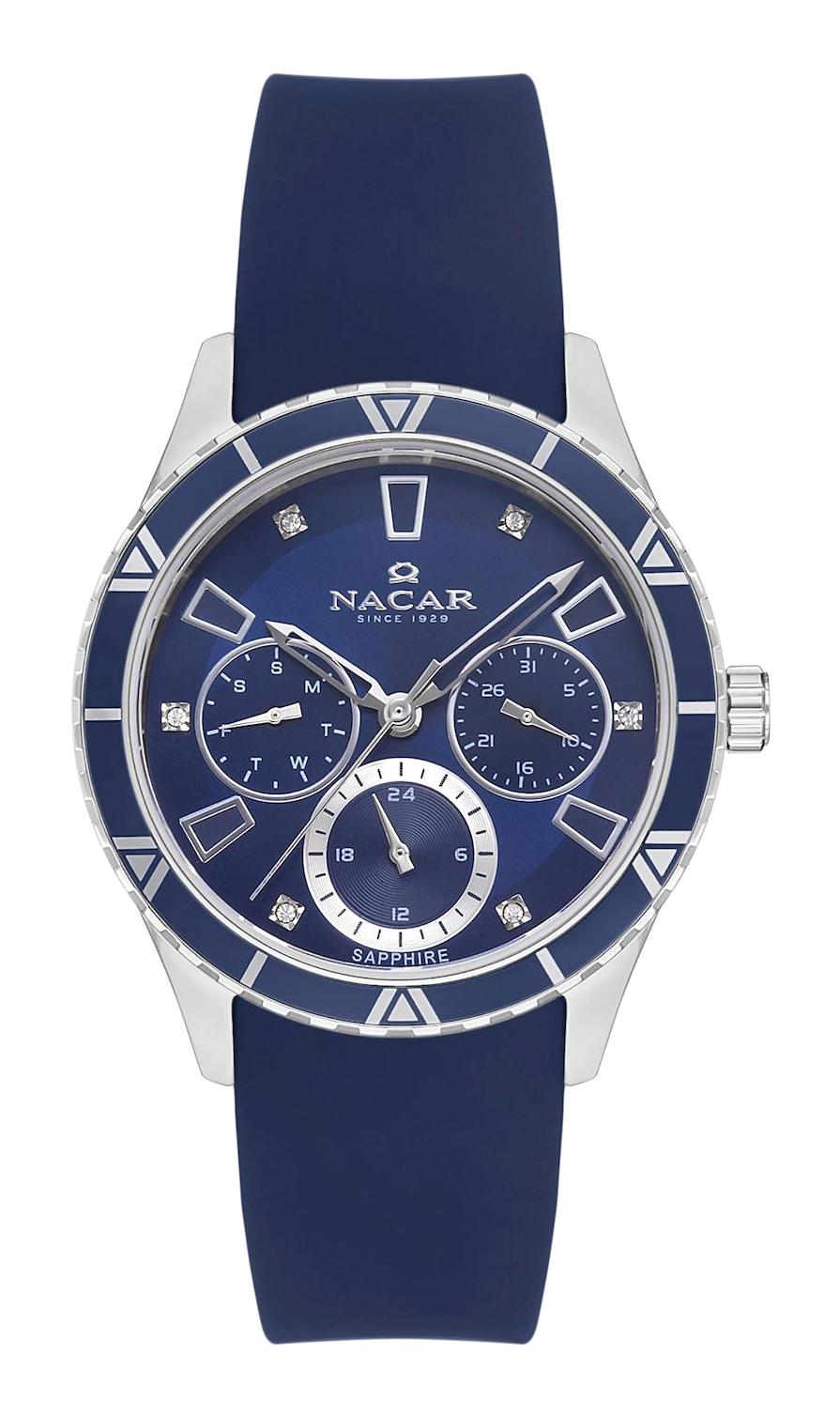 Nacar 38396350-ALS3 Takvimli 36 mm Mavi Silikon Kordon Analog Kadın Kol Saati