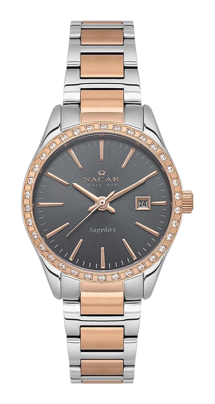 Nacar 33398305-EGMS Takvimli 32 mm Gri-Rose Gold Metal Kordon Analog Kadın Kol Saati