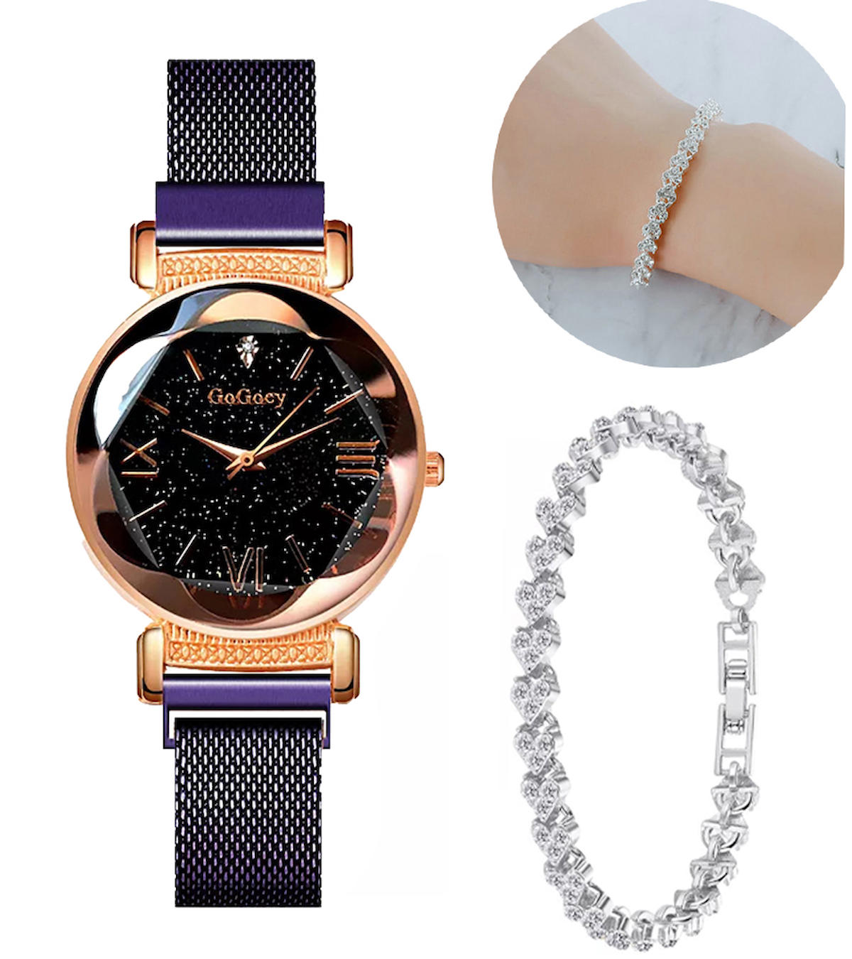 Gogoey 36 mm Gri Çelik-Hasır Kordon Analog Kadın Kol Saati