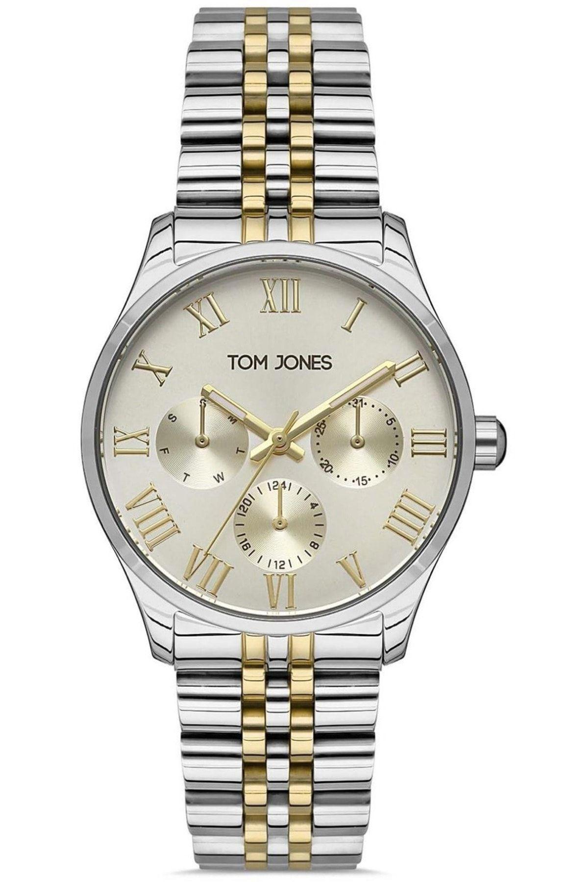 Tom Jones TJ.1.1150.04 Takvimli 34 mm Altın-Gri Metal Kordon Analog Kadın Kol Saati