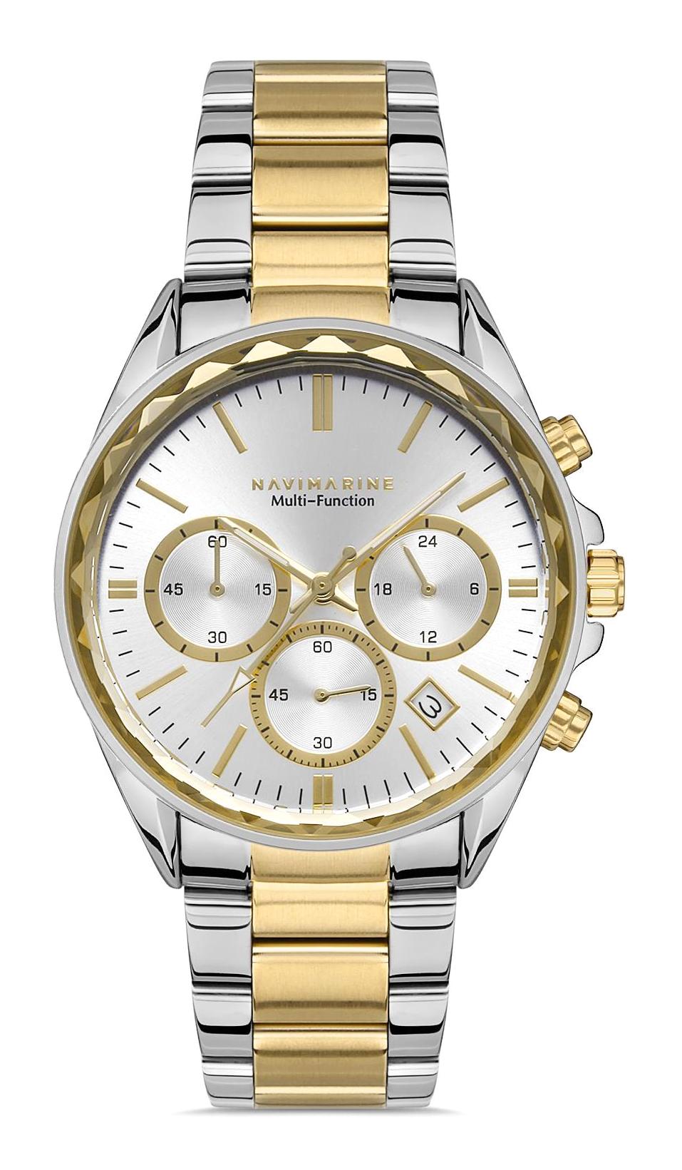 Navimarine NVM15-D1 Takvimli 31-35 mm Altın-Gri Çelik Kordon Analog Kadın Kol Saati