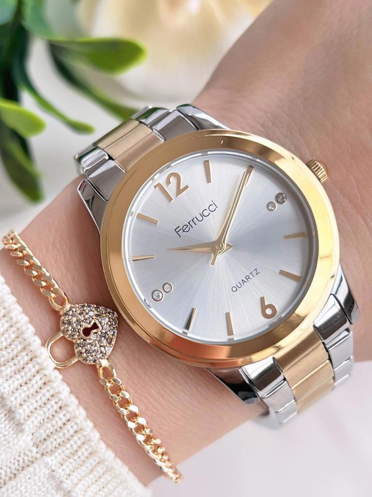 Ferrucci BLKT.2.962 38 mm Altın-Gri Çelik Kordon Analog Kadın Kol Saati