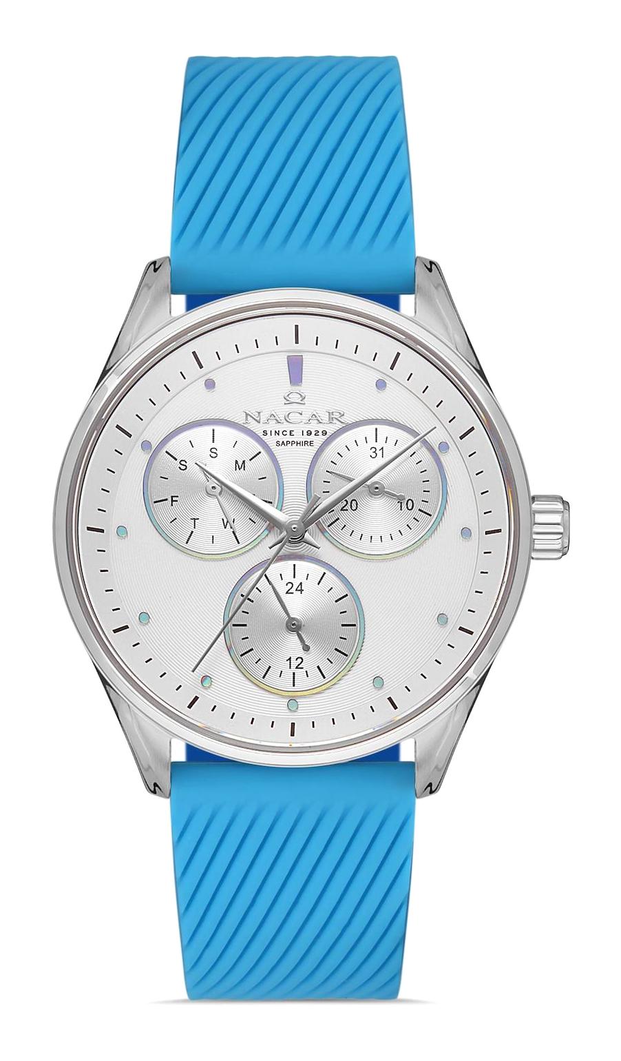 Nacar 3439B267-ASS3 Takvimli 36 mm Mavi Silikon Kordon Analog Kadın Kol Saati