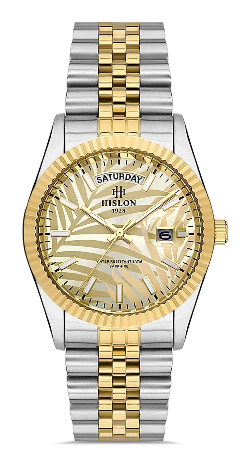Hislon QL126T-08SG Takvimli 36 mm Altın-Gri Çelik Kordon Analog Kadın Kol Saati