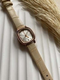 Bs Still Takvimli 25 mm Krem Deri Kordon Analog Kadın Kol Saati