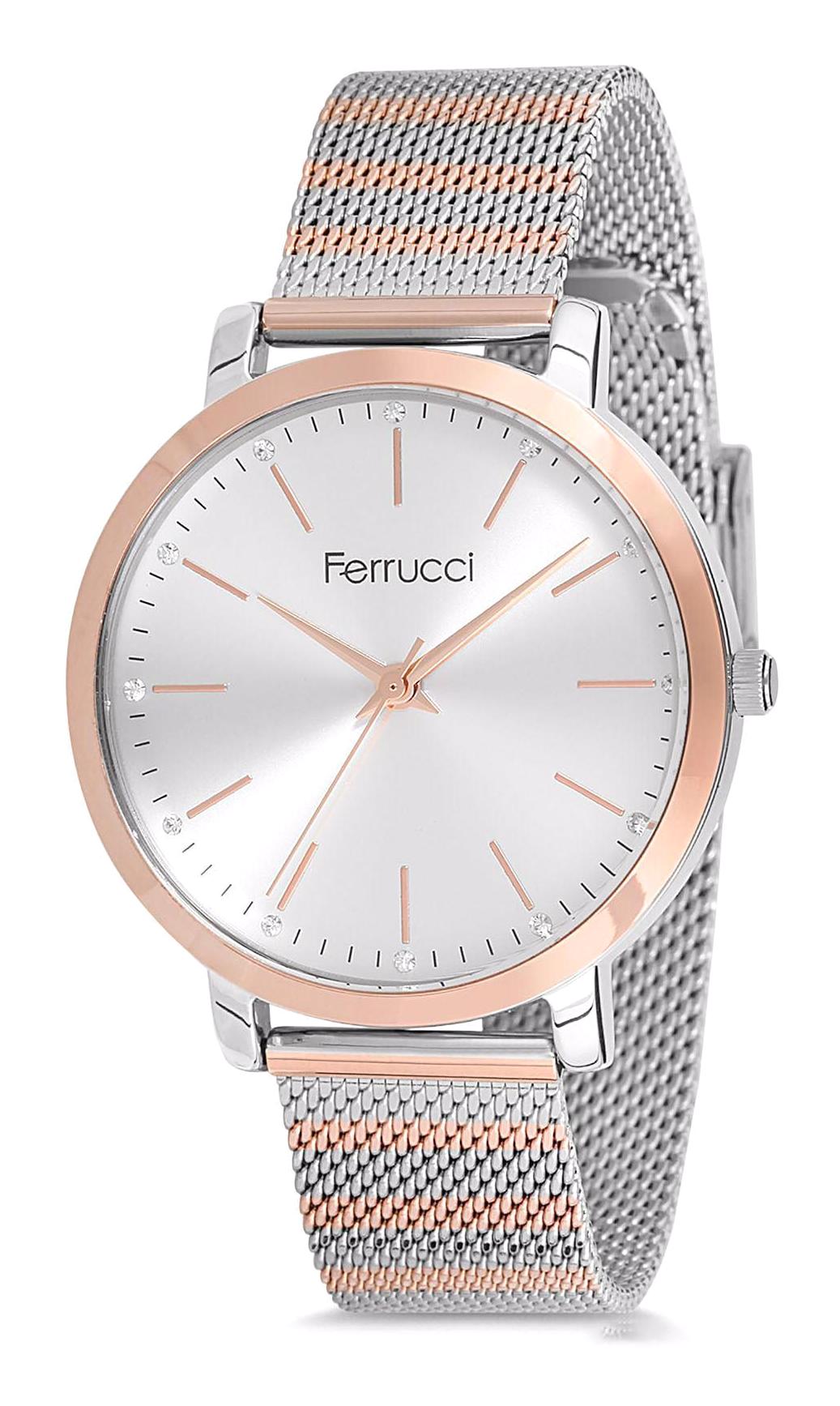 Ferrucci FC.13374H.04 36 mm Gri-Rose Gold Çelik-Hasır Kordon Analog Kadın Kol Saati