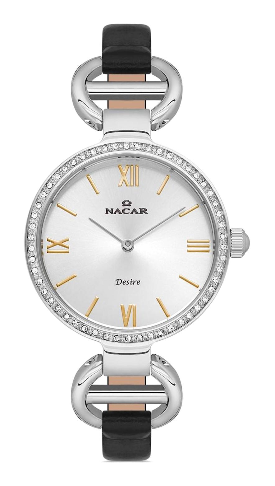 Nacar 103931013-ASRL1S 34 mm Siyah Deri Kordon Analog Kadın Kol Saati