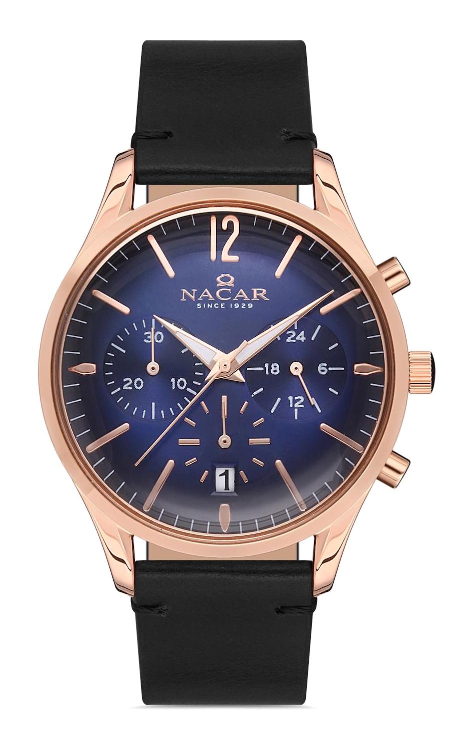 Nacar 25390167-RLL1 Takvimli 38 mm Siyah Deri Kordon Analog Kadın Kol Saati