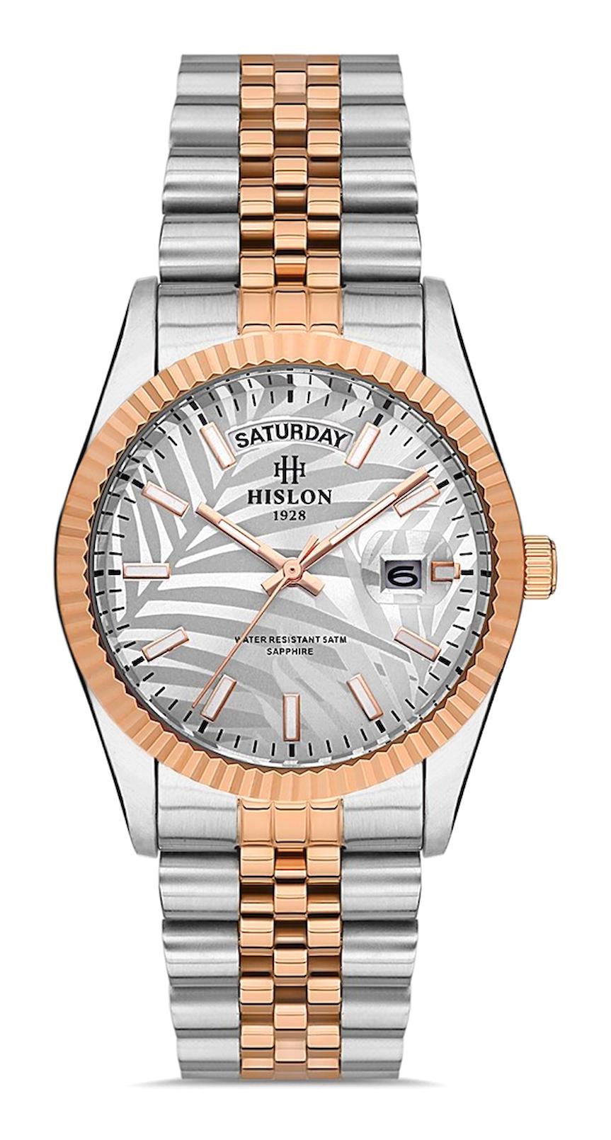 Hislon QL126T-02SR Takvimli 36 mm Gri-Rose Gold Çelik Kordon Analog Kadın Kol Saati
