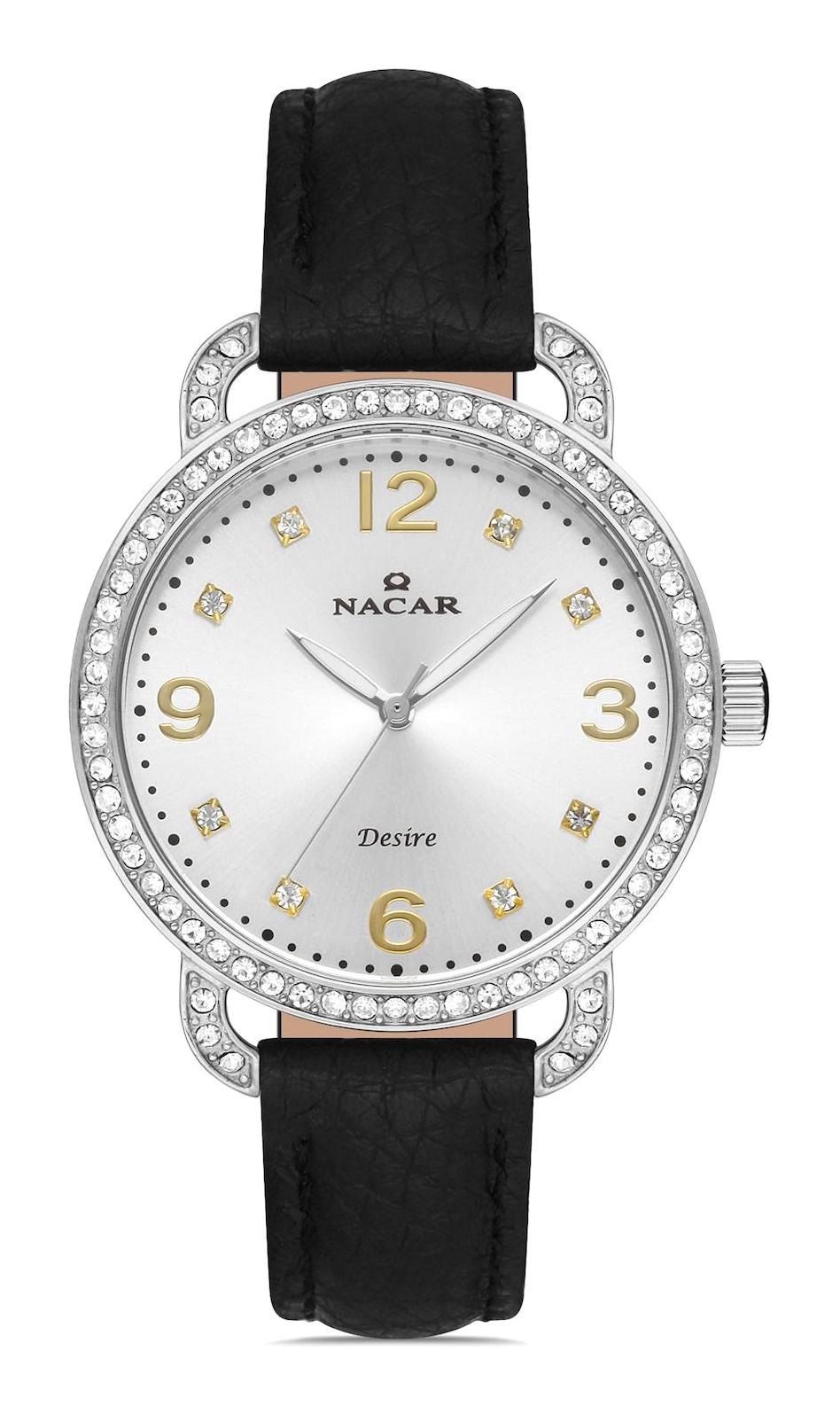 Nacar 103931033-ASCL1S 38 mm Siyah Deri Kordon Analog Kadın Kol Saati